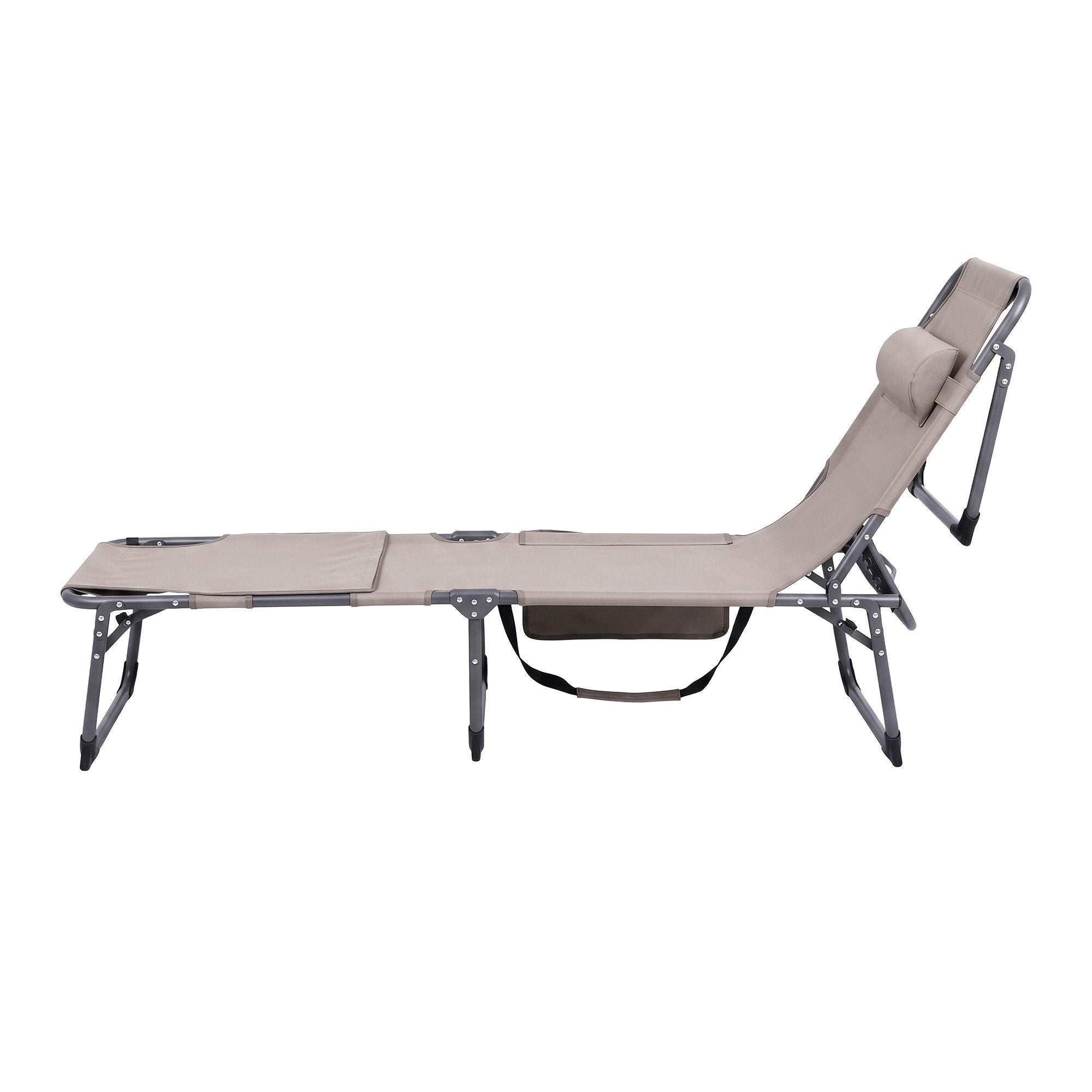 Gardeon 5-position folding sun lounger khaki - image 3