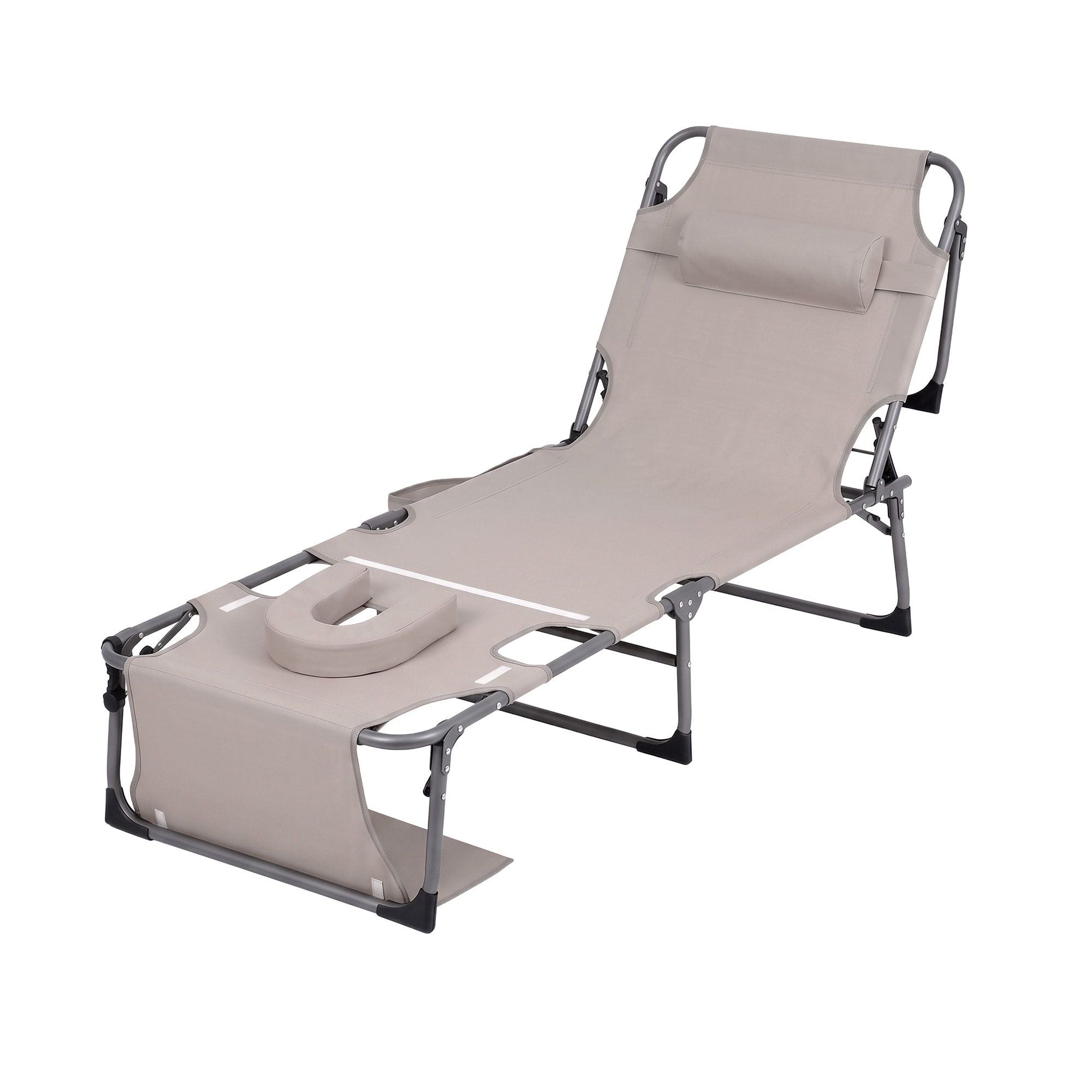 Gardeon 5-position folding sun lounger khaki - image 9