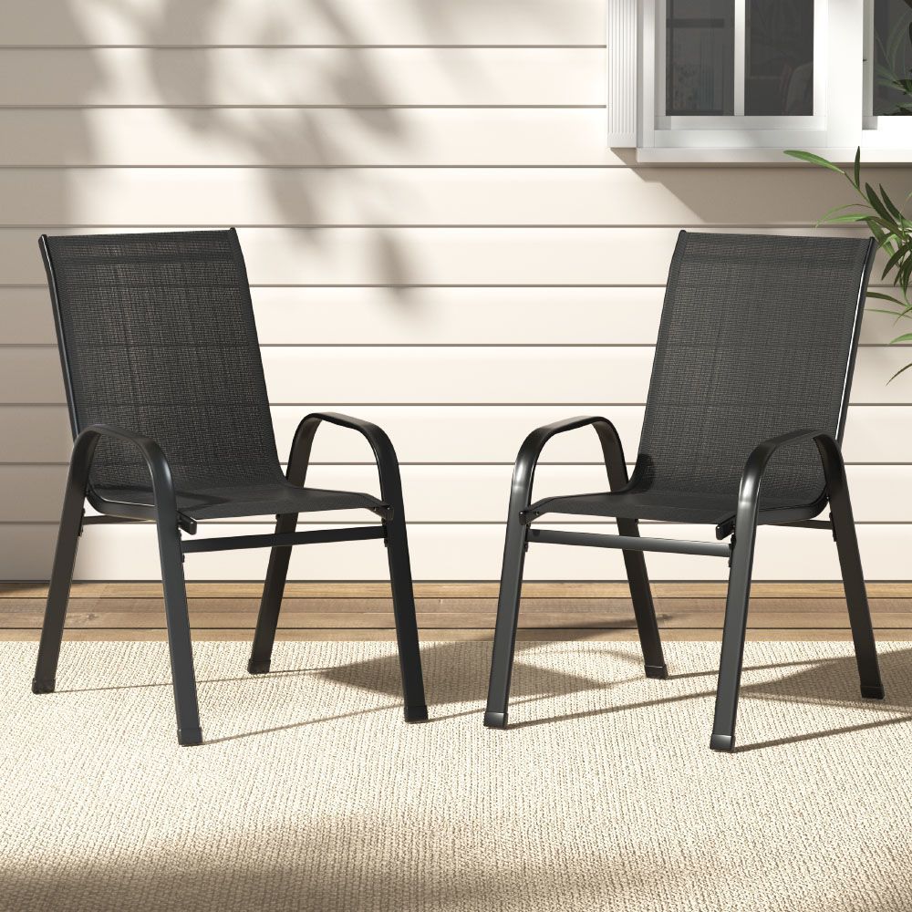 Gardeon 2PC Outdoor Dining Chairs Stackable Lounge Chair Patio Furniture Black