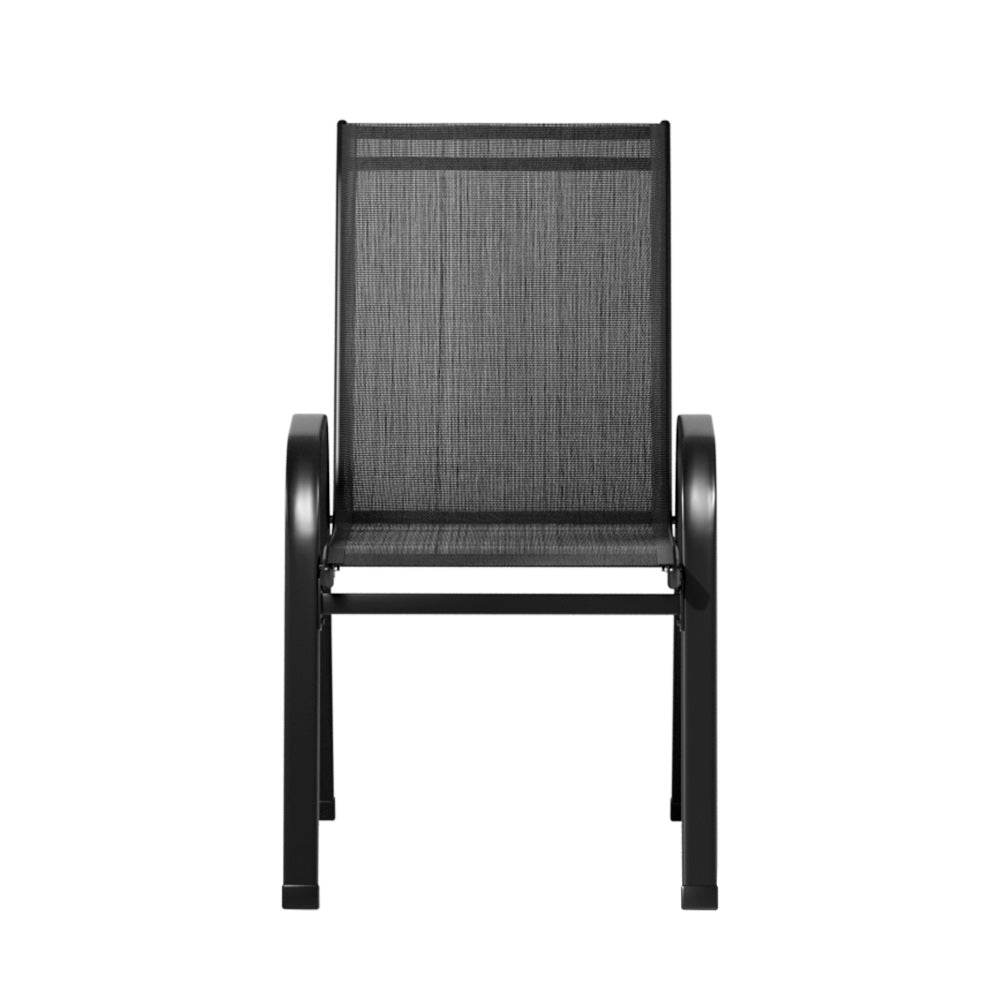 Gardeon 2PC Outdoor Dining Chairs Stackable Lounge Chair Patio Furniture Black - Outdoorium