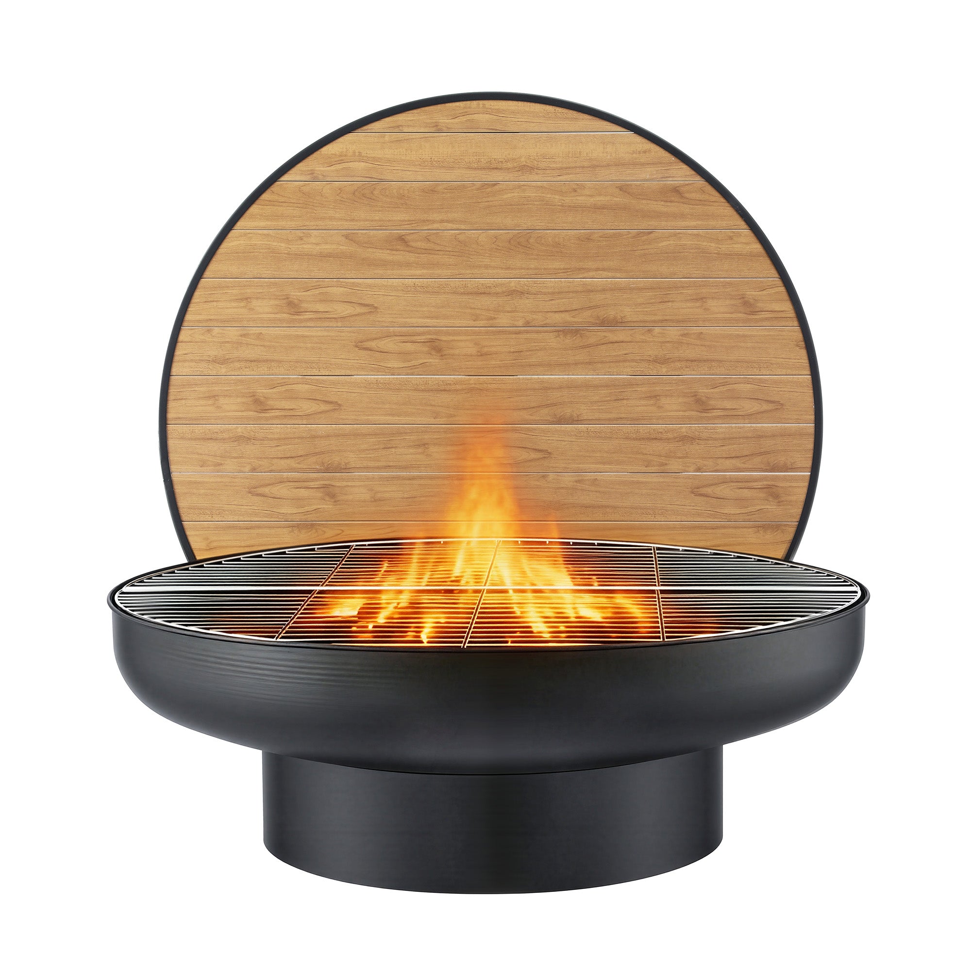 Grillz Fire Pit Table with Lid Deep Fire Bowl Wood Burning BBQ Grill for Backyard Camping Patio Picnic