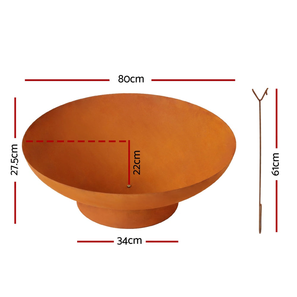 Grillz 80cm Rustic Iron Fire Pit Bowl