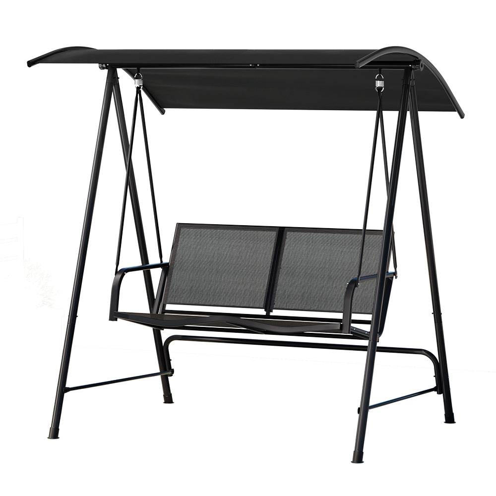 Gardeon Outdoor Swing Chair Garden Bench Furniture Canopy 2 Seater Black - Outdoorium