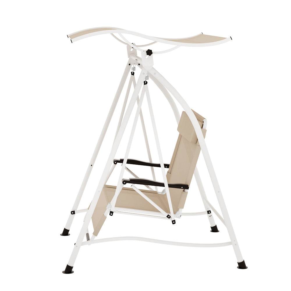 Gardeon Outdoor Swing Chair Garden Lounger Furniture Canopy 2 Seater Beige - Outdoorium