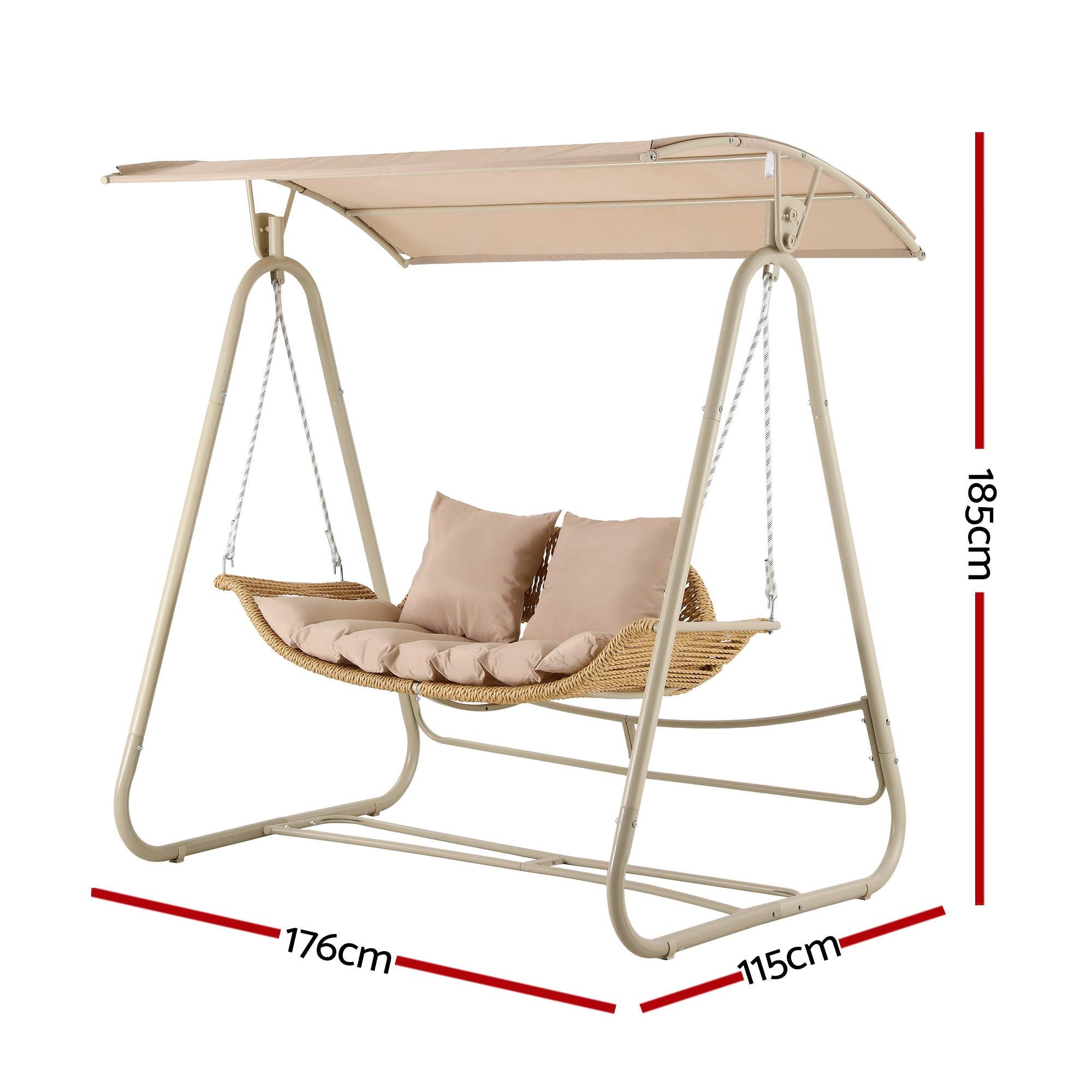 Gardeon 2-Seater Rattan Outdoor Swing Chair with Canopy – Beige – view 2