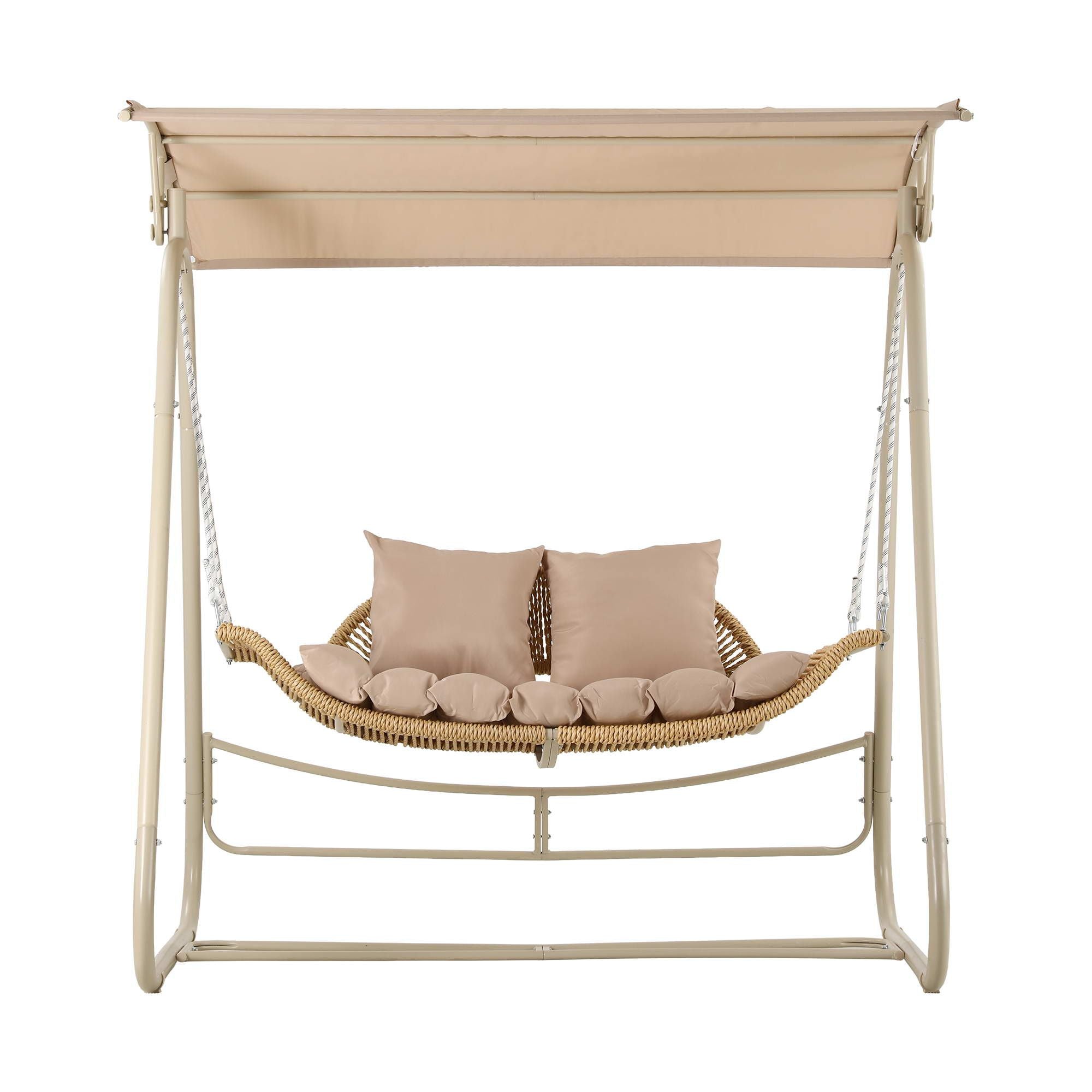 Gardeon 2-Seater Rattan Outdoor Swing Chair with Canopy – Beige – view 3