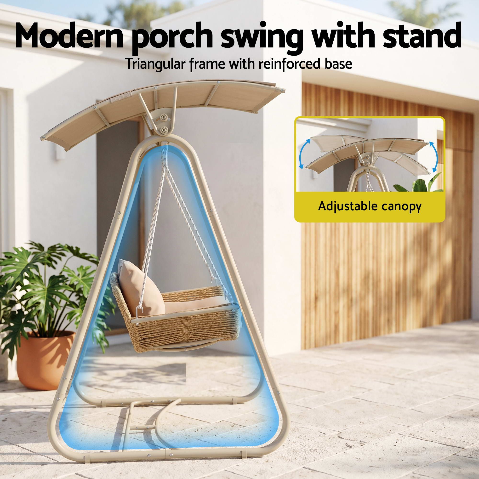 Gardeon 2-Seater Rattan Outdoor Swing Chair with Canopy – Beige – view 6