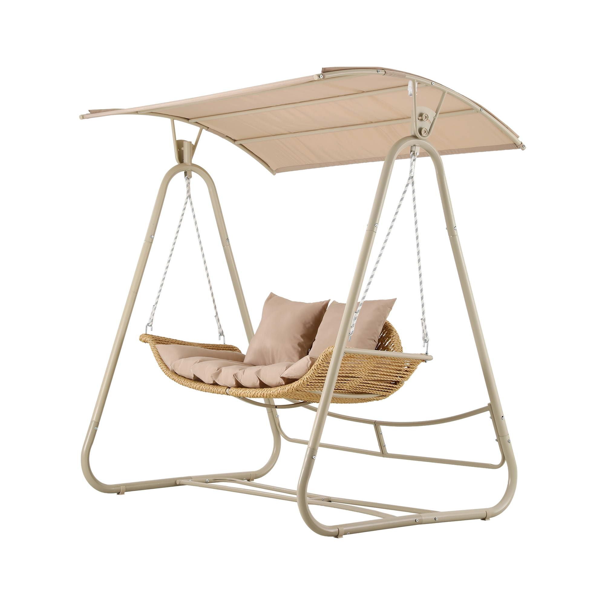 Gardeon 2-Seater Rattan Outdoor Swing Chair with Canopy – Beige – view 8