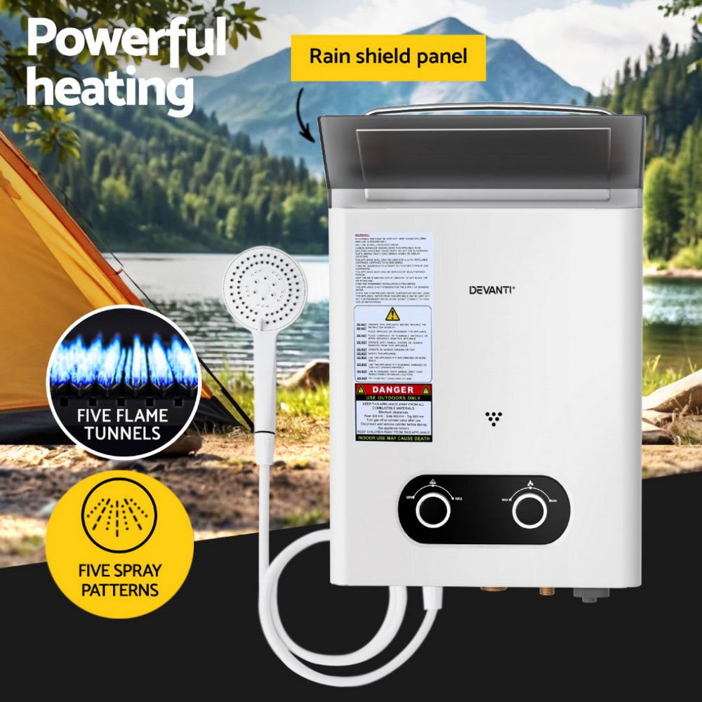 Devanti Portable Gas Water Heater Outdoor Camping Shower White