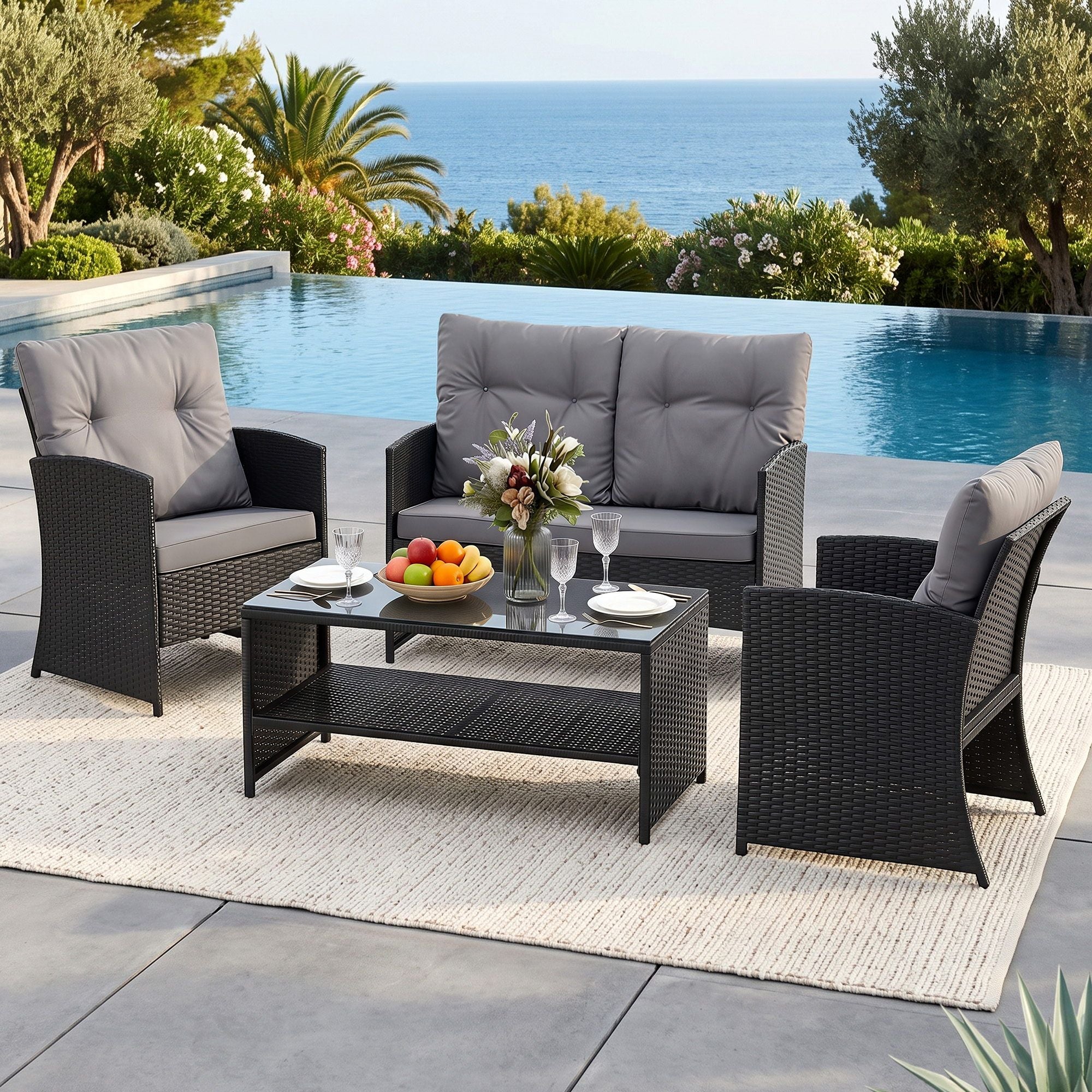 Gardeon 4-Piece Rattan Outdoor Sofa Set – Black & Grey
