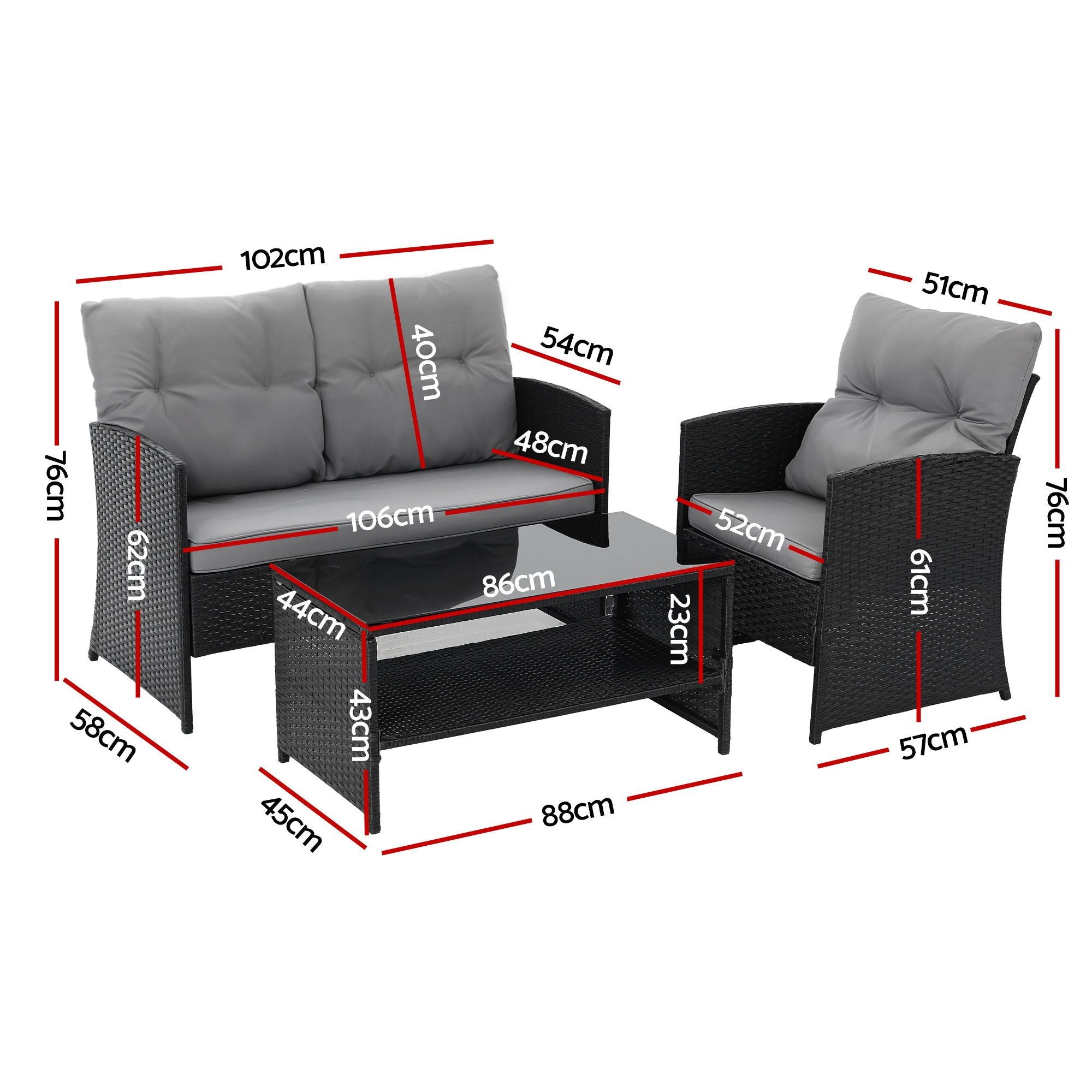 Gardeon 4-Piece Rattan Outdoor Sofa Set – Black & Grey – view 2