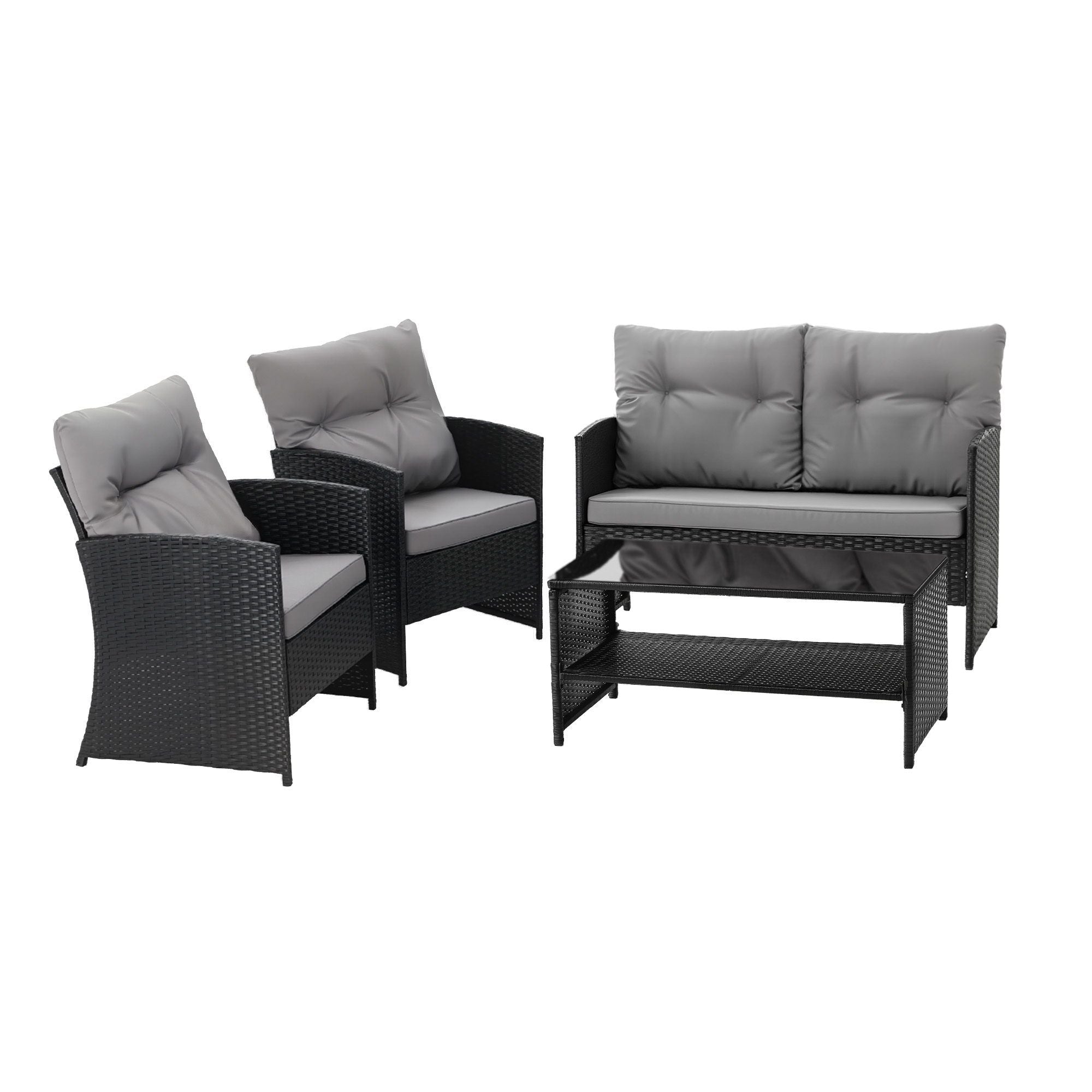 Gardeon 4-Piece Rattan Outdoor Sofa Set – Black & Grey – view 3