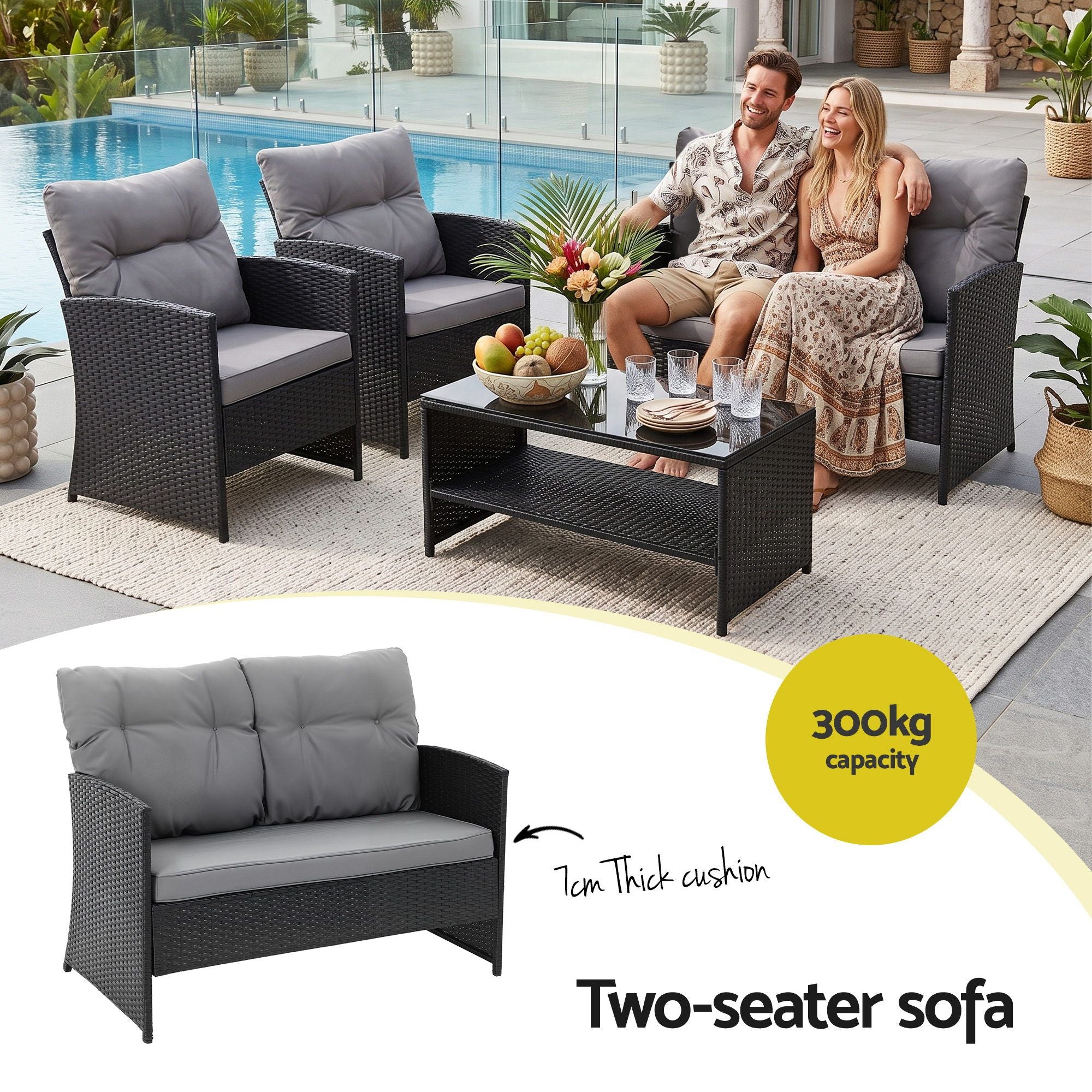 Gardeon 4-Piece Rattan Outdoor Sofa Set – Black & Grey – view 5