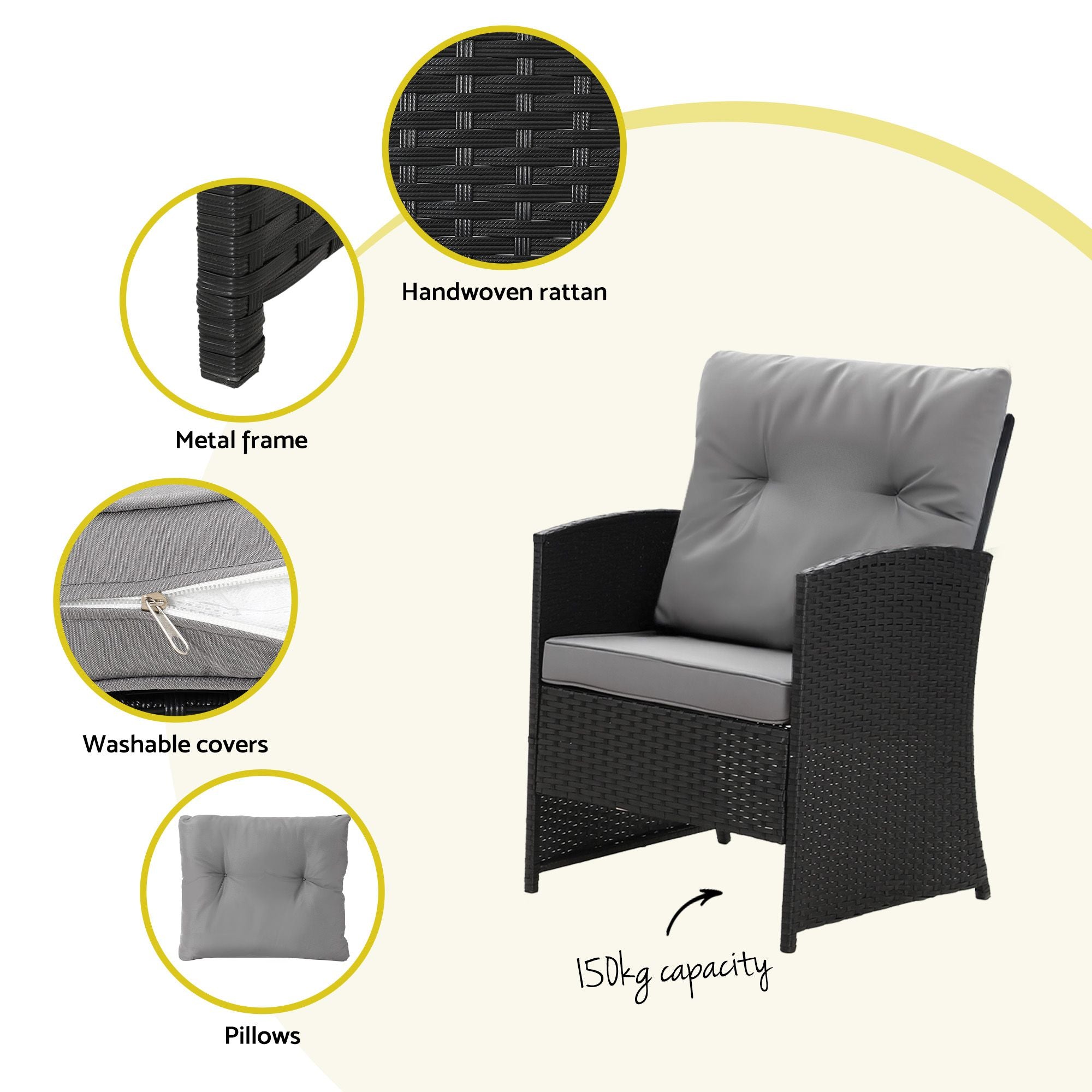 Gardeon 4-Piece Rattan Outdoor Sofa Set – Black & Grey – view 6