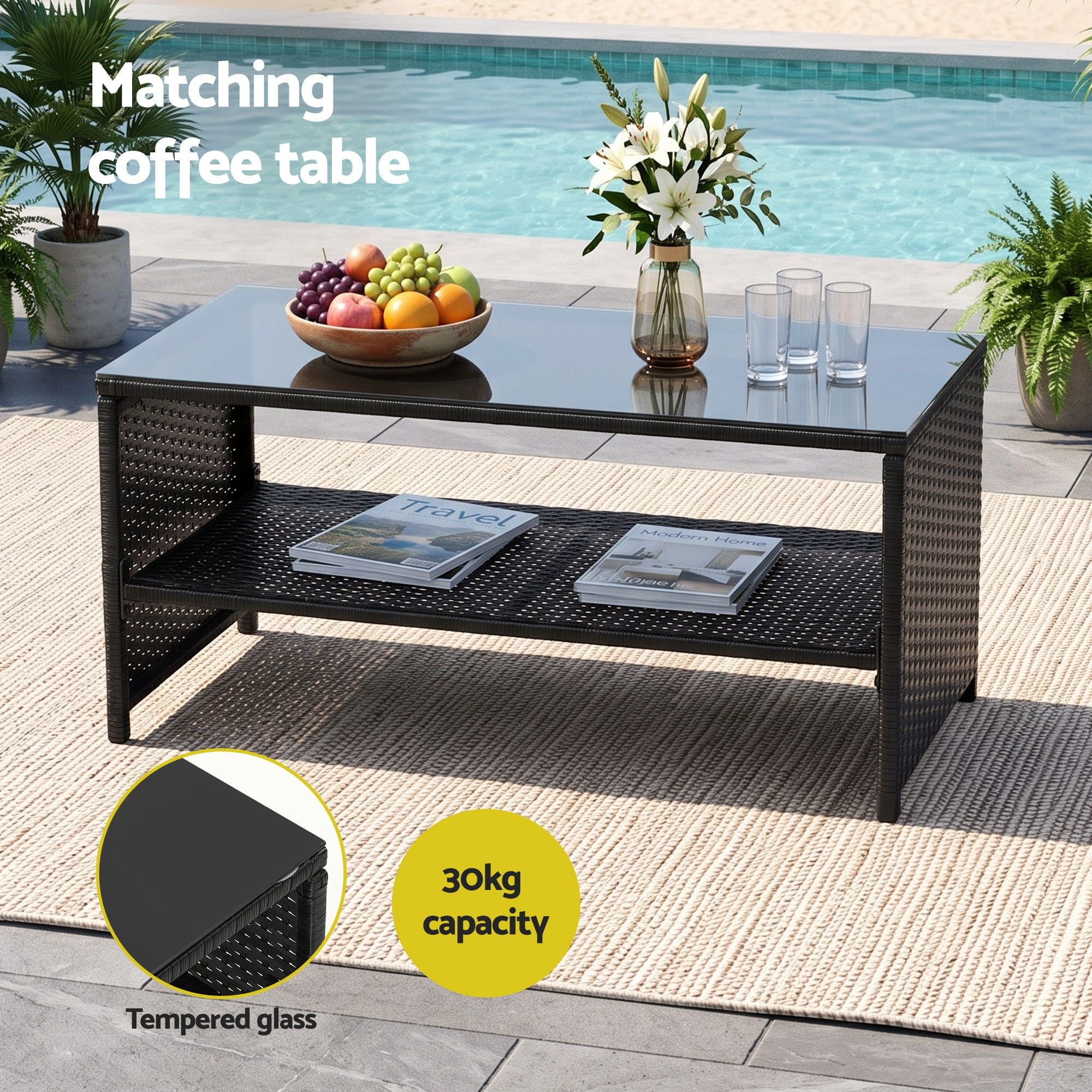 Gardeon 4-Piece Rattan Outdoor Sofa Set – Black & Grey – view 7