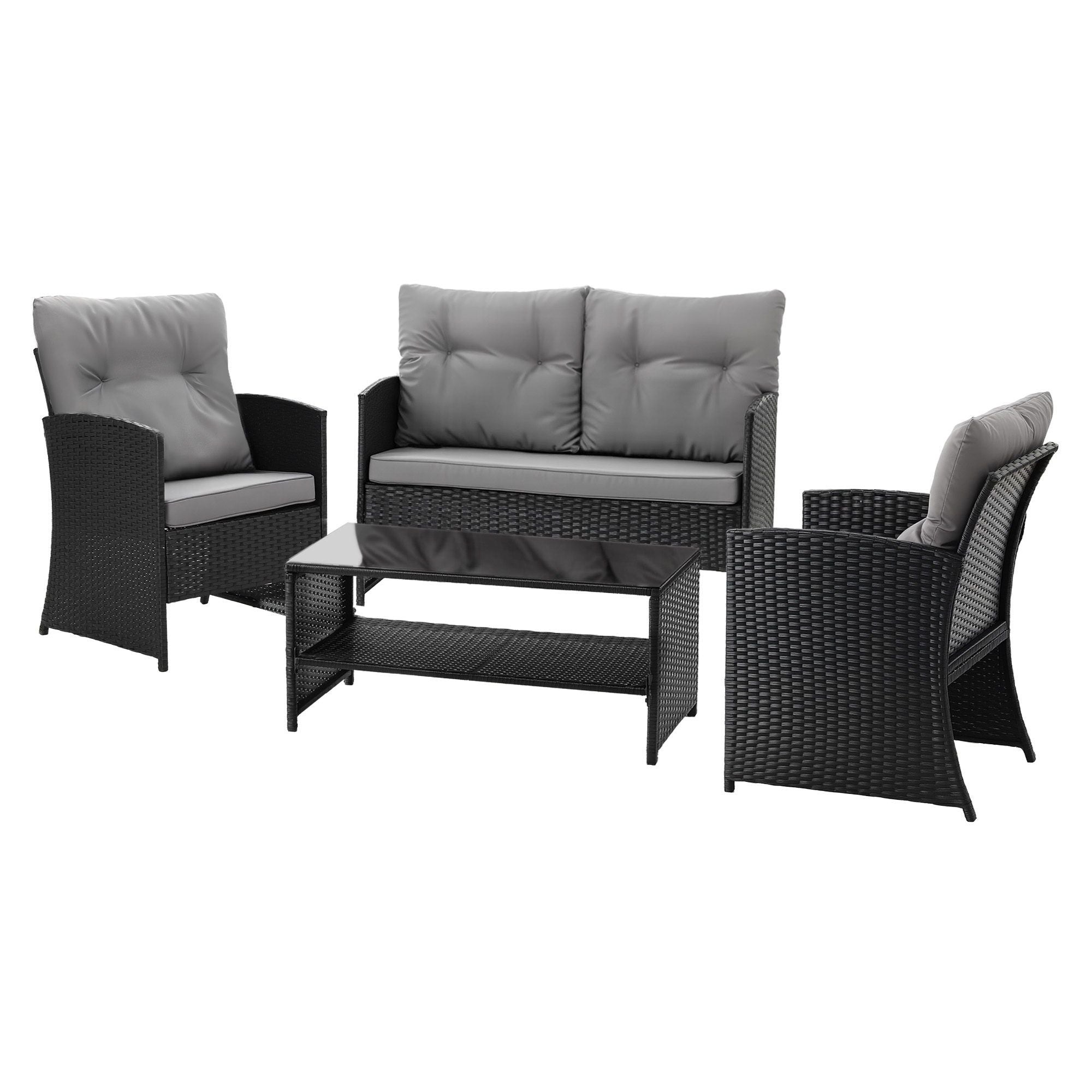 Gardeon 4-Piece Rattan Outdoor Sofa Set – Black & Grey – view 8