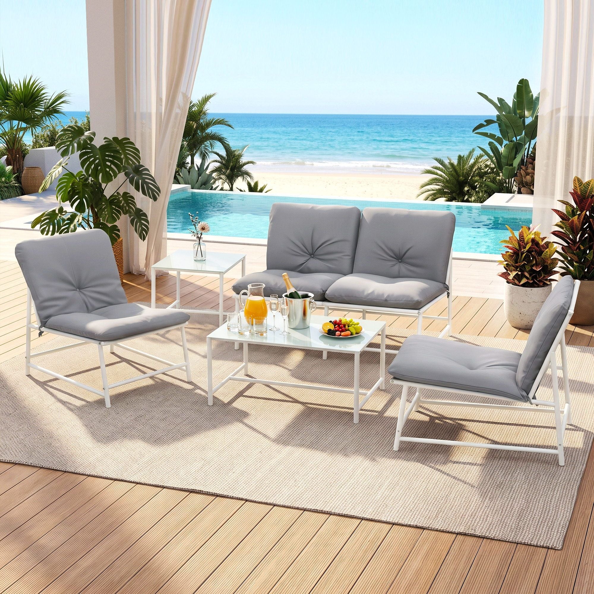 Gardeon 5-Piece Outdoor Sofa Set with Cushions – White & Grey