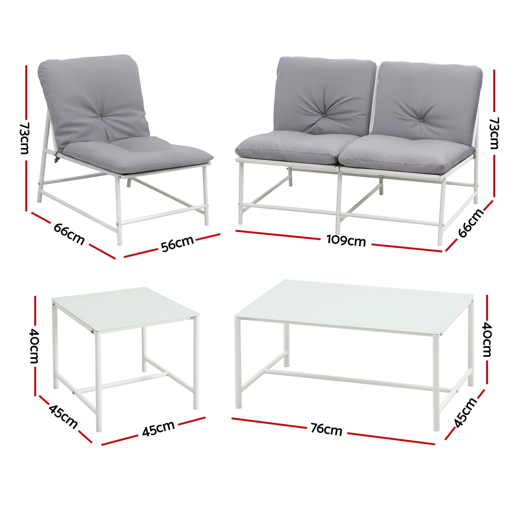 Gardeon 5-Piece Outdoor Sofa Set with Cushions – White & Grey – view 2