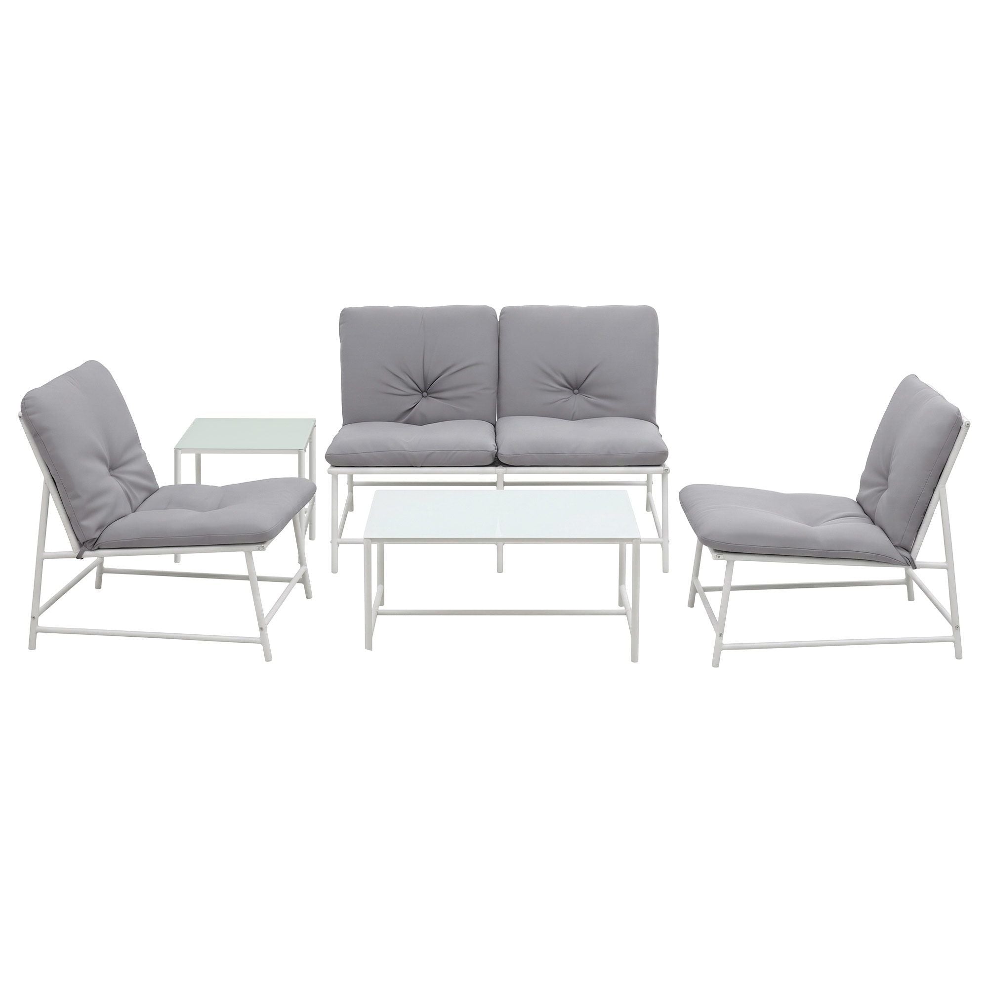Gardeon 5-Piece Outdoor Sofa Set with Cushions – White & Grey – view 3