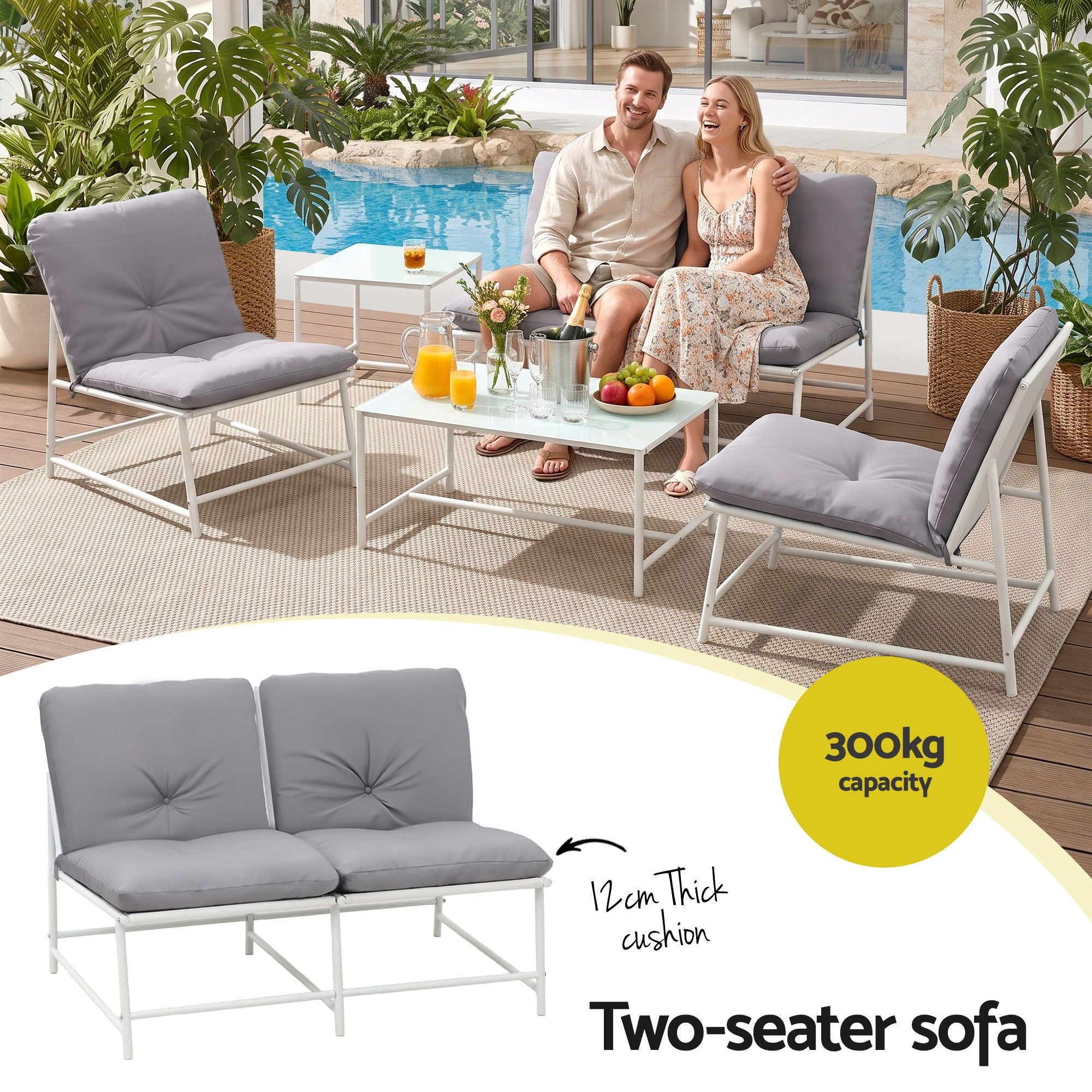 Gardeon 5-Piece Outdoor Sofa Set with Cushions – White & Grey – view 5