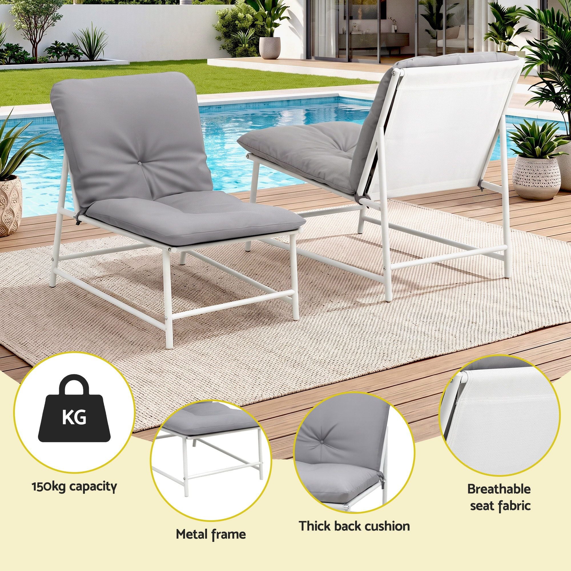 Gardeon 5-Piece Outdoor Sofa Set with Cushions – White & Grey – view 6