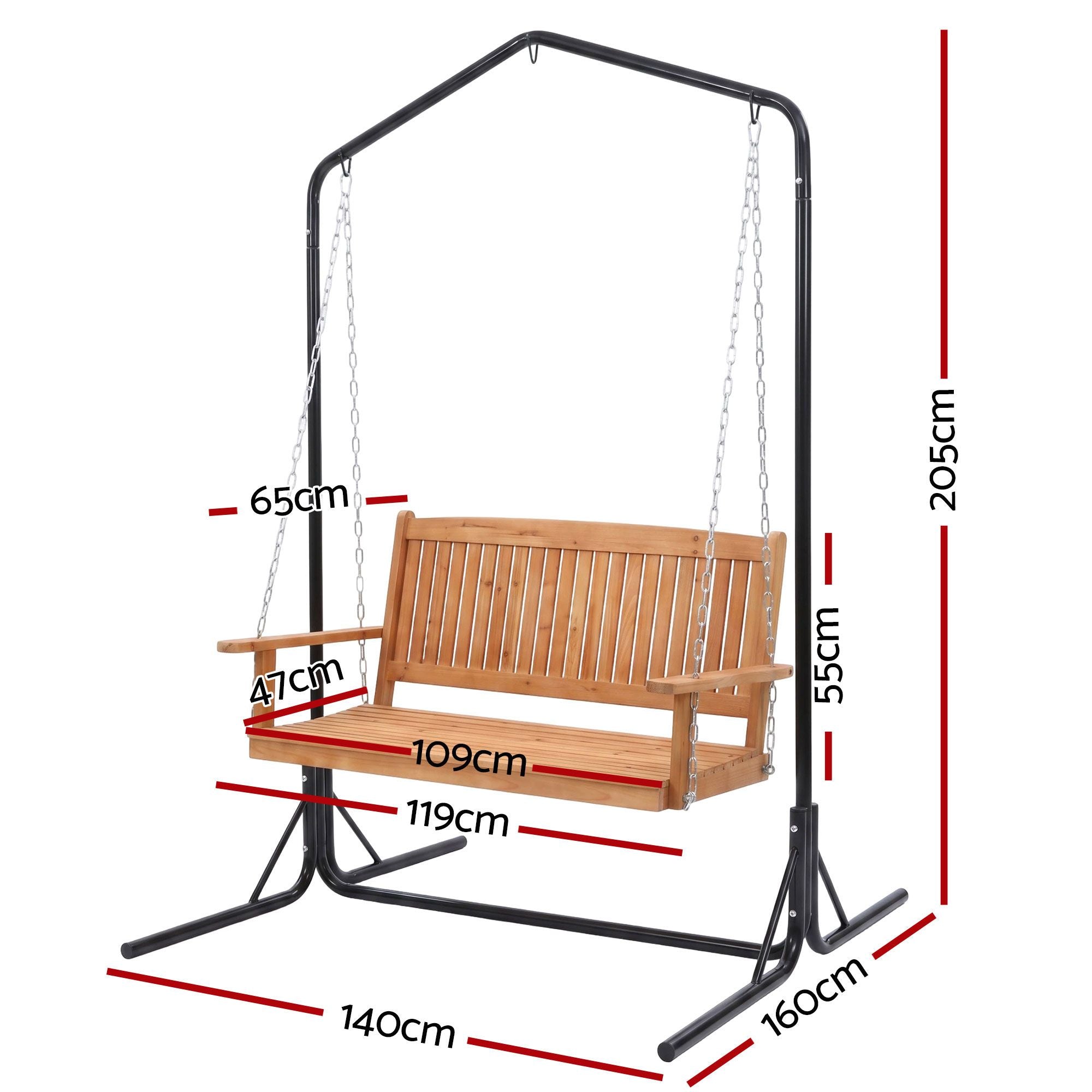 Gardeon 2-Seater Wooden Outdoor Swing Chair with Stand – Teak – view 2
