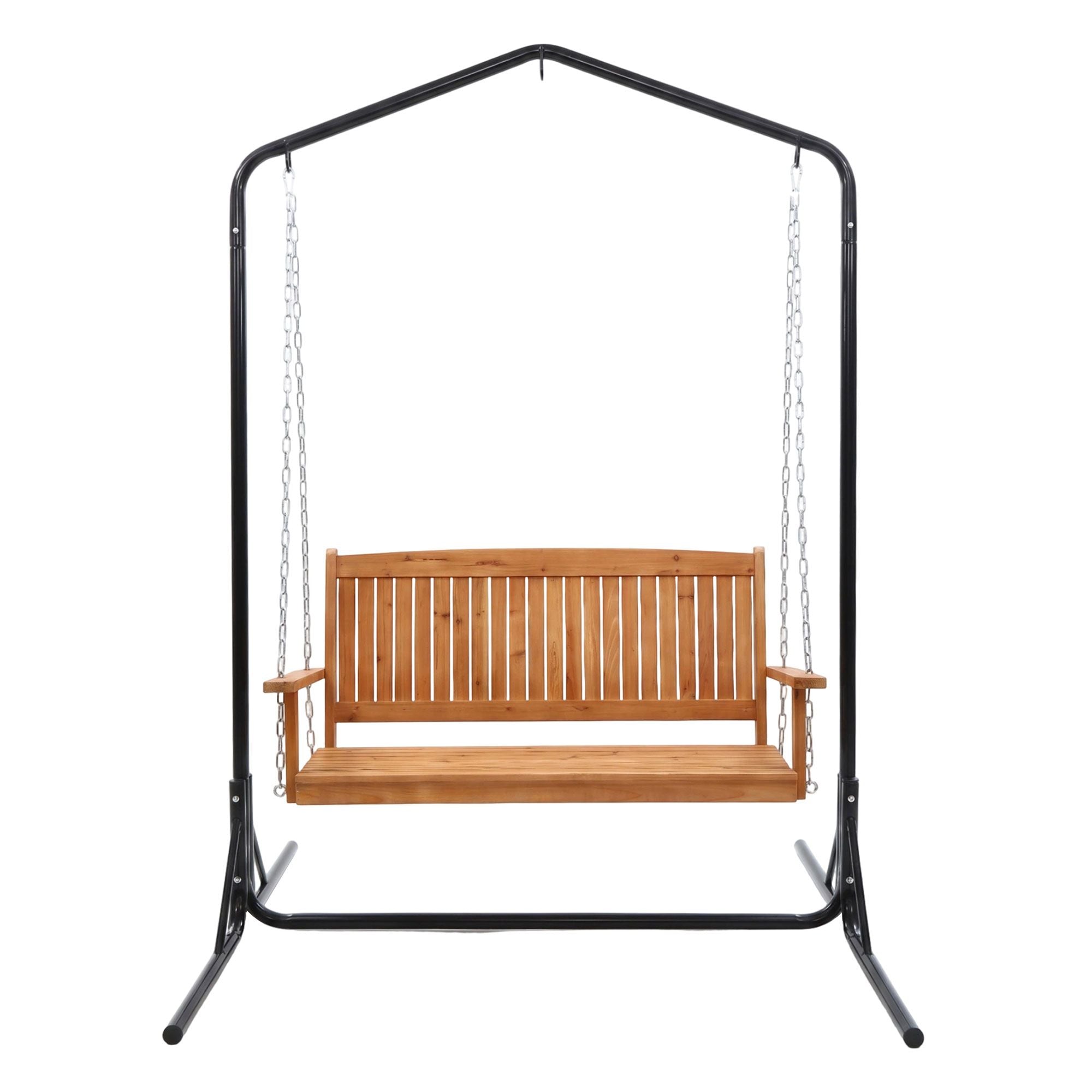 Gardeon 2-Seater Wooden Outdoor Swing Chair with Stand – Teak – view 3