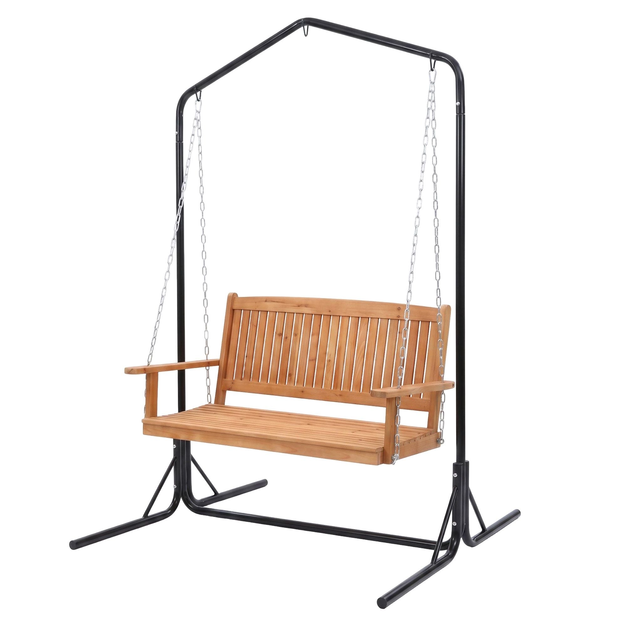 Gardeon 2-Seater Wooden Outdoor Swing Chair with Stand – Teak – view 8