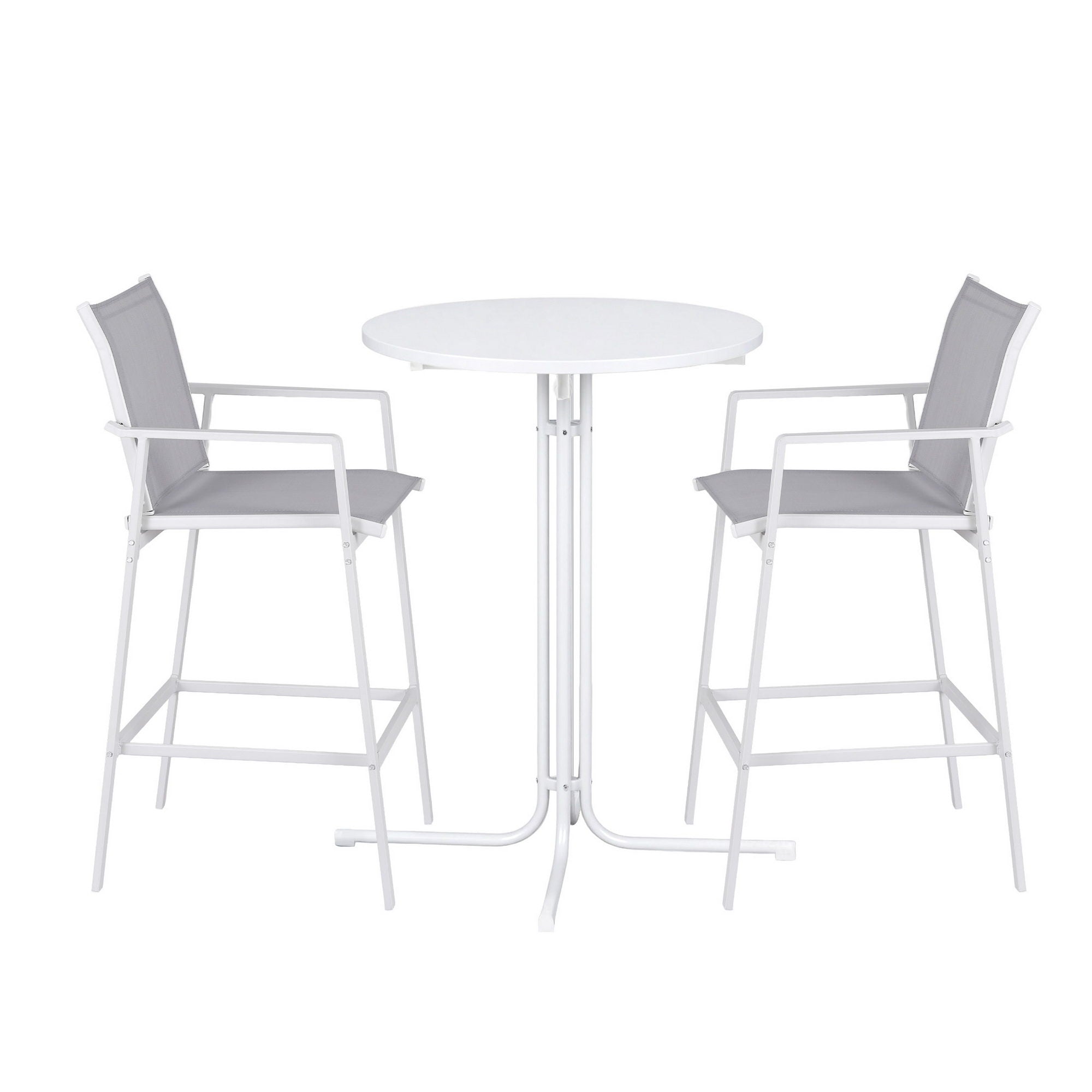 Gardeon 3PC Outdoor Bar Set Stools Dining Chairs Table Patio Furniture Bistro Set Steel White