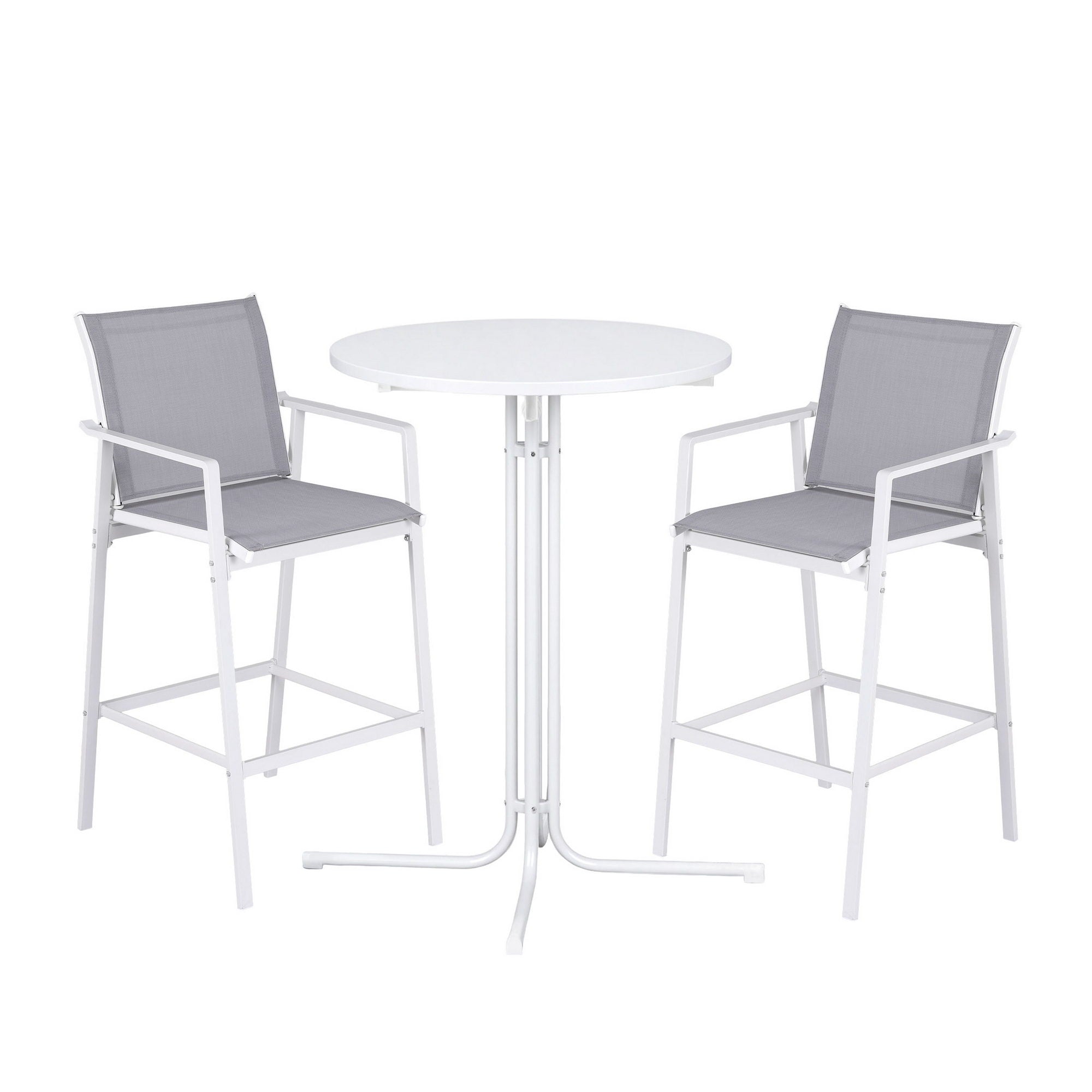 Gardeon 3PC Outdoor Bar Set Stools Dining Chairs Table Patio Furniture Bistro Set Steel White