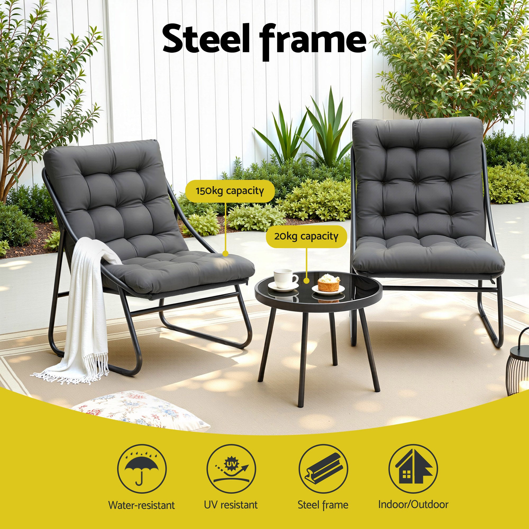 Gardeon 3-Piece Outdoor Bistro Set – Black & Grey – view 4
