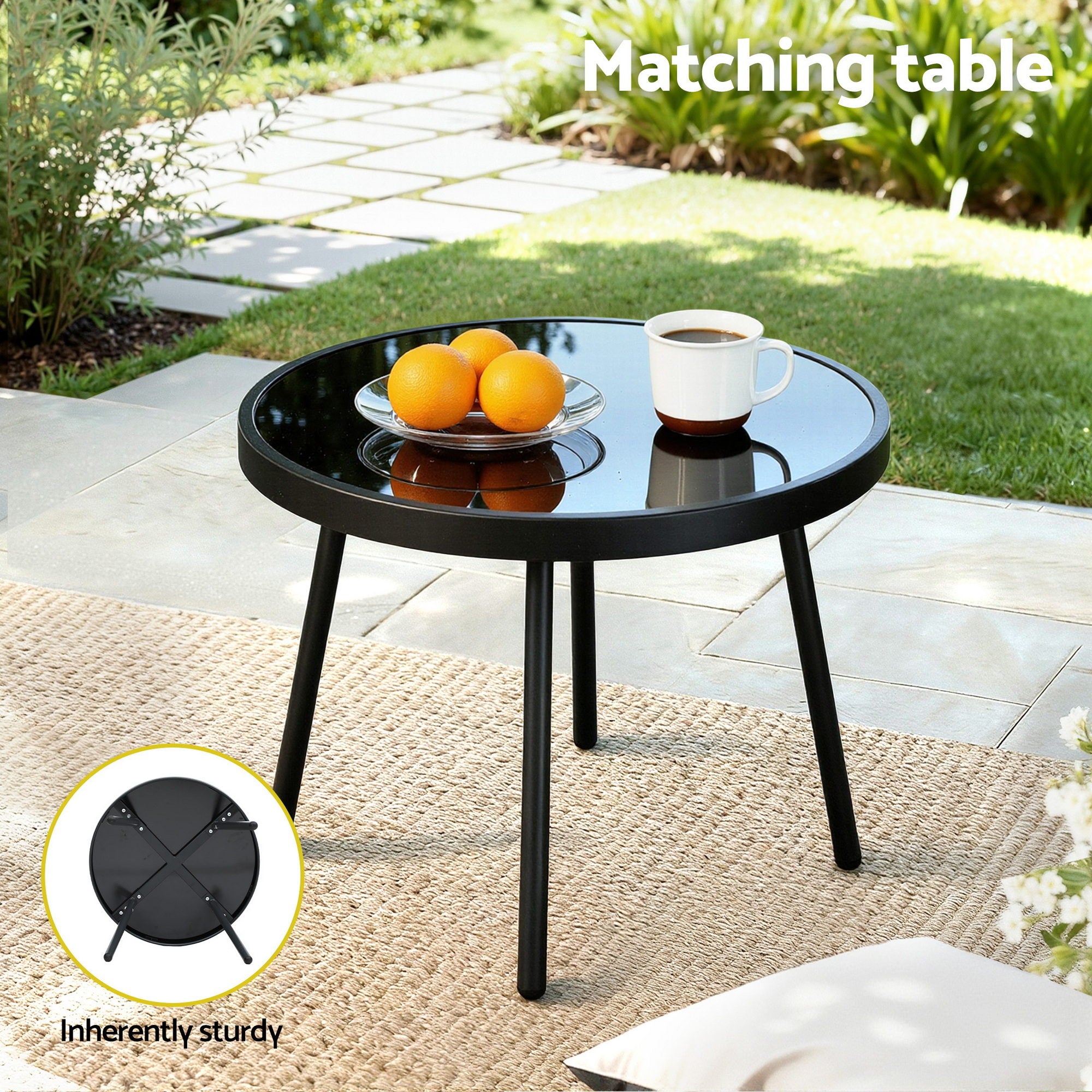 Gardeon 3-Piece Outdoor Bistro Set – Black & Grey – view 6