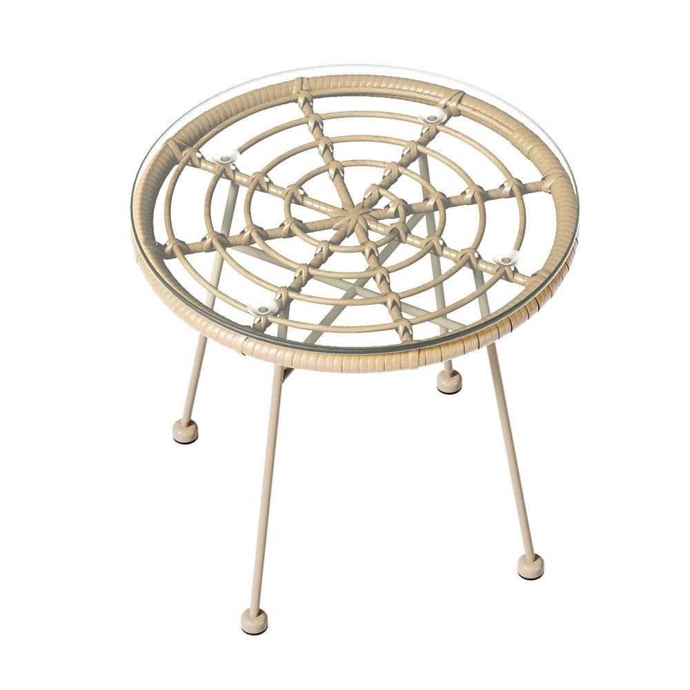 Gardeon 3PC Outdoor Bistro Set Patio Furniture Rope Setting Chairs Table Beige - Outdoorium