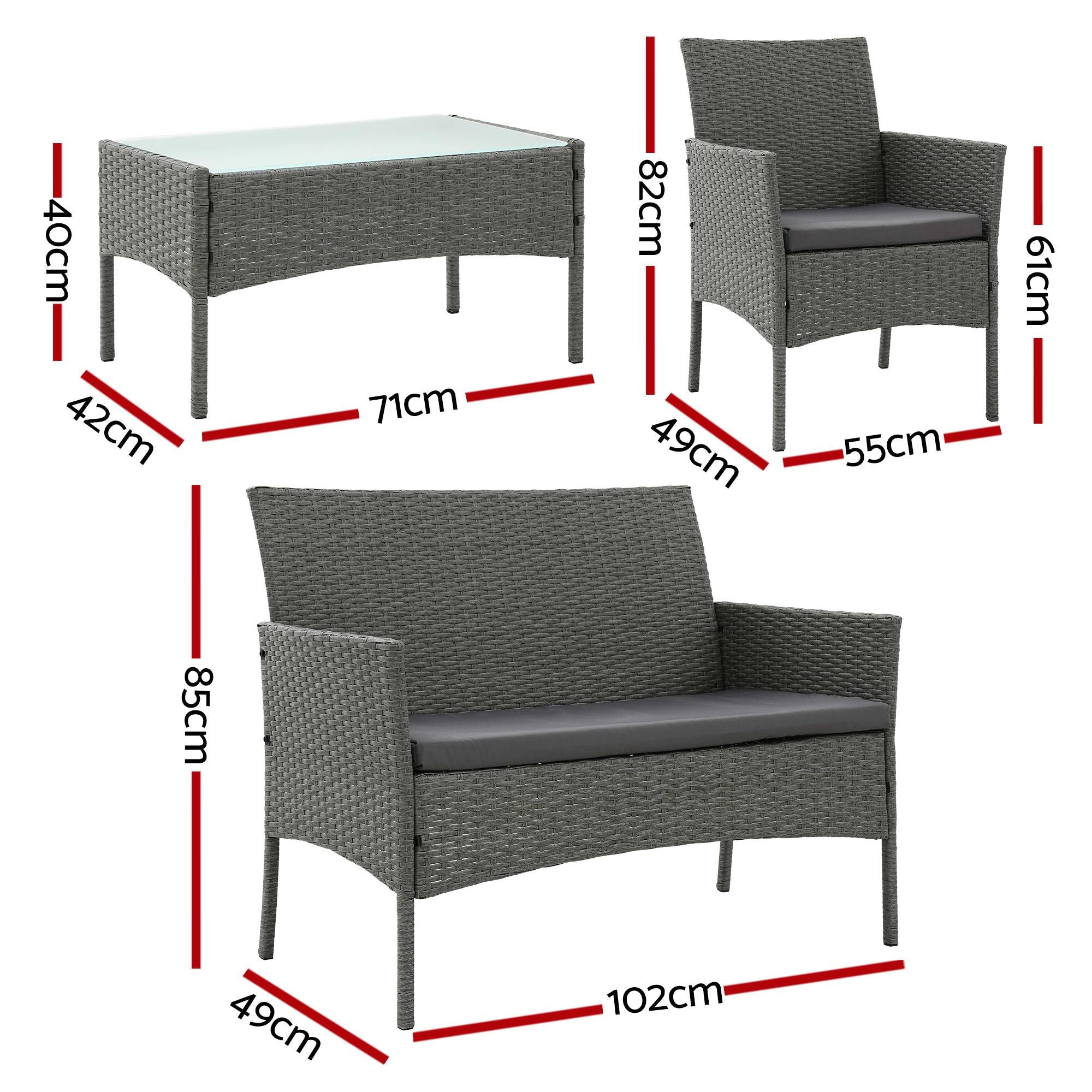 Gardeon 4-Piece Rattan Outdoor Sofa Set – Grey – view 2