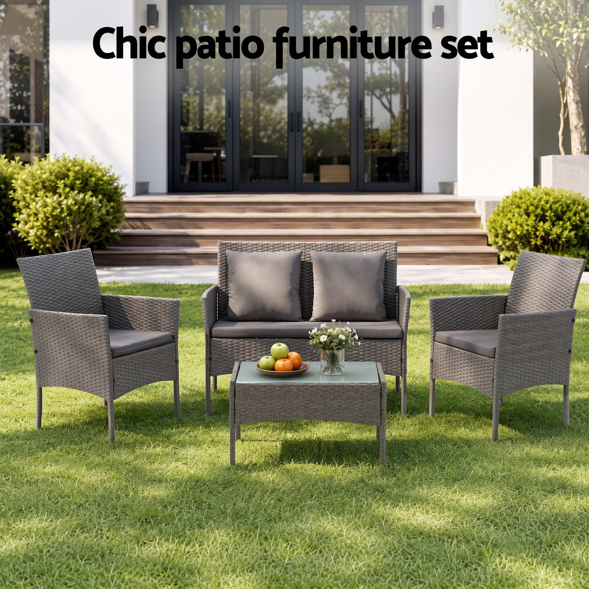 Gardeon 4-Piece Rattan Outdoor Sofa Set – Grey – view 4