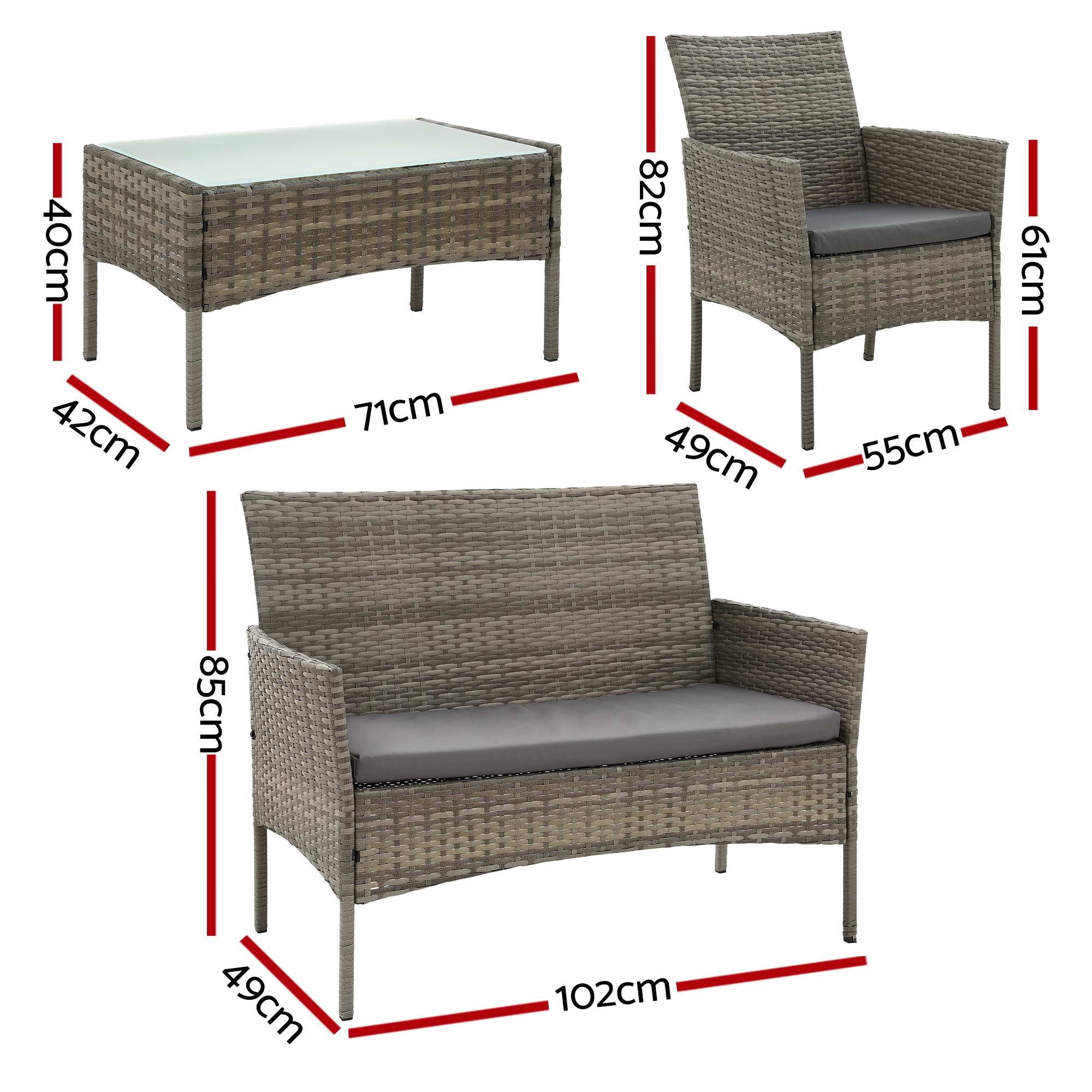 Gardeon 4-Piece Rattan Outdoor Sofa Set – Mixed Grey – view 2