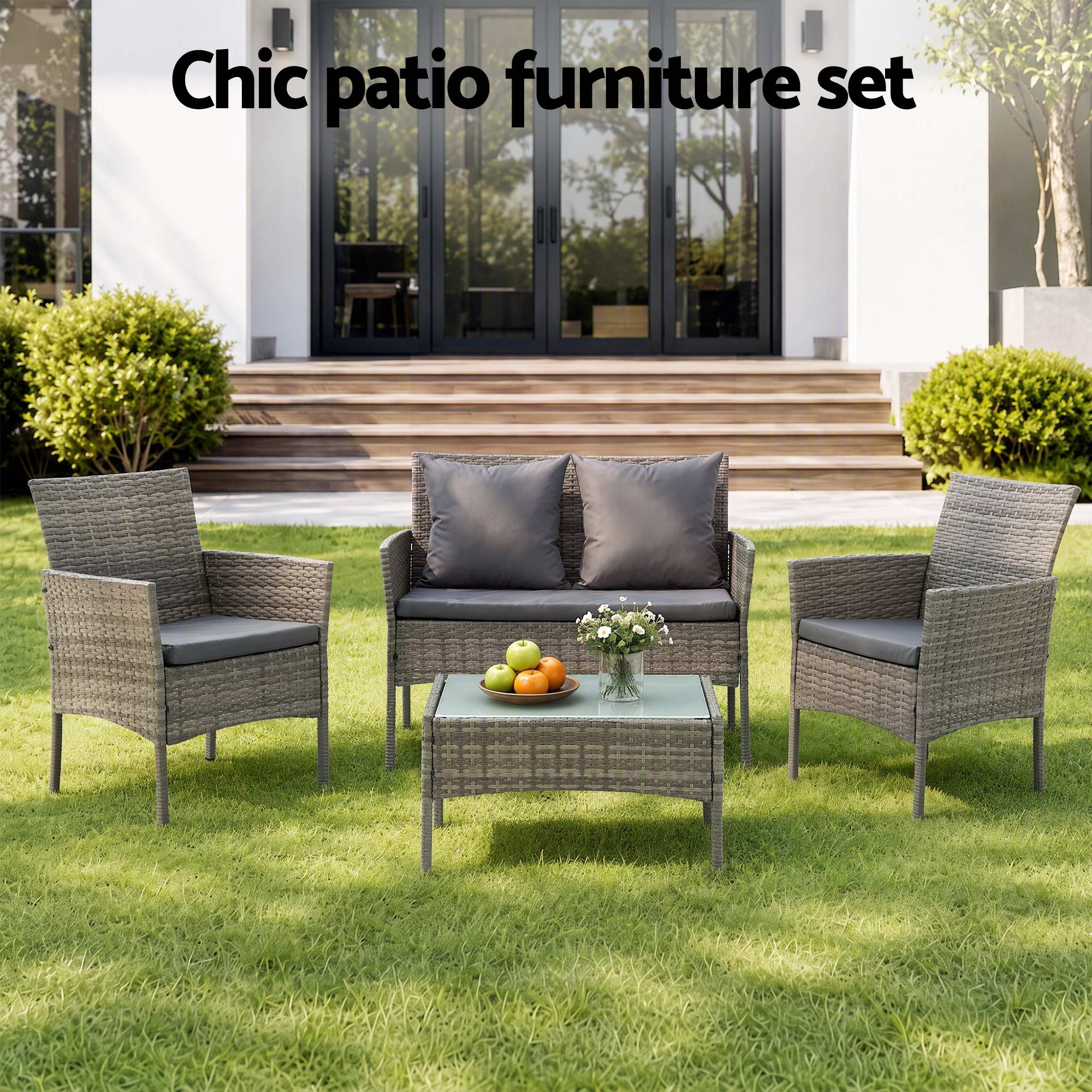 Gardeon 4-Piece Rattan Outdoor Sofa Set – Mixed Grey – view 4