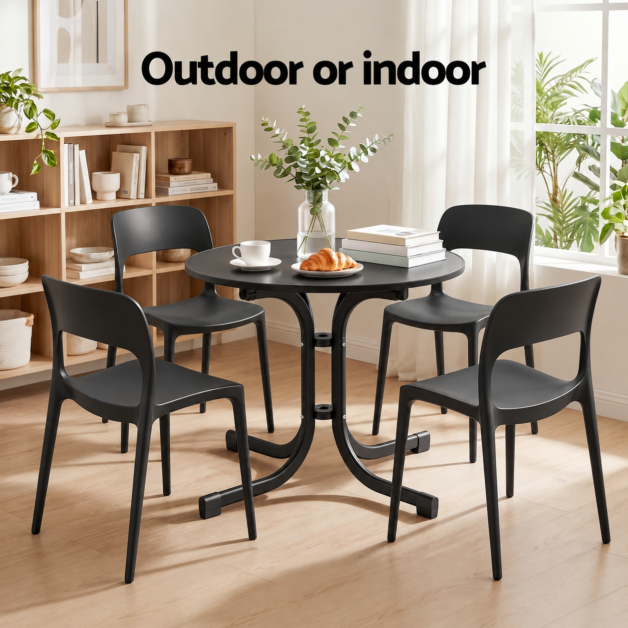 Gardeon black outdoor dining set dimensions and features