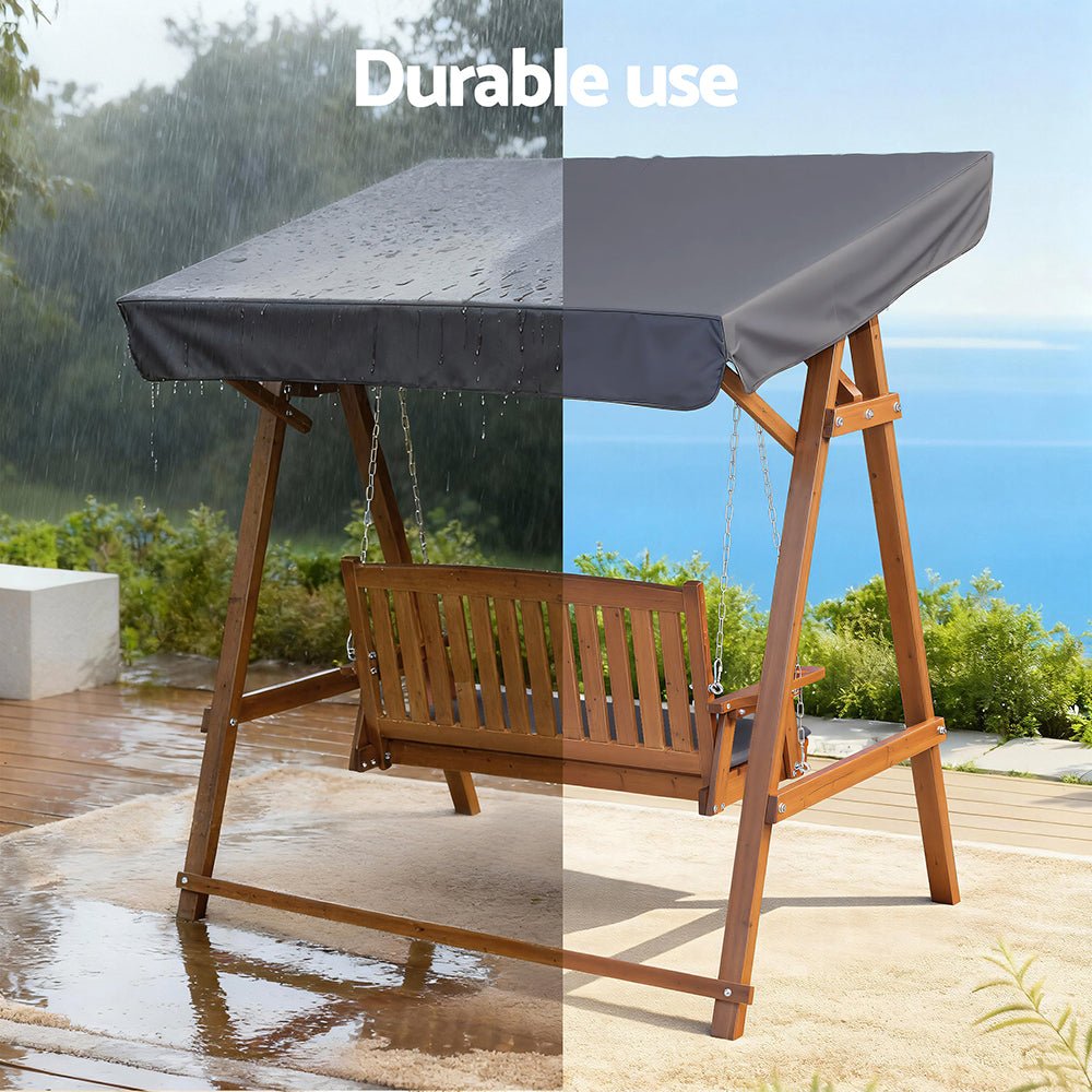 Swing Chair Wooden Garden Bench Canopy 2 Seater Outdoor Furniture
