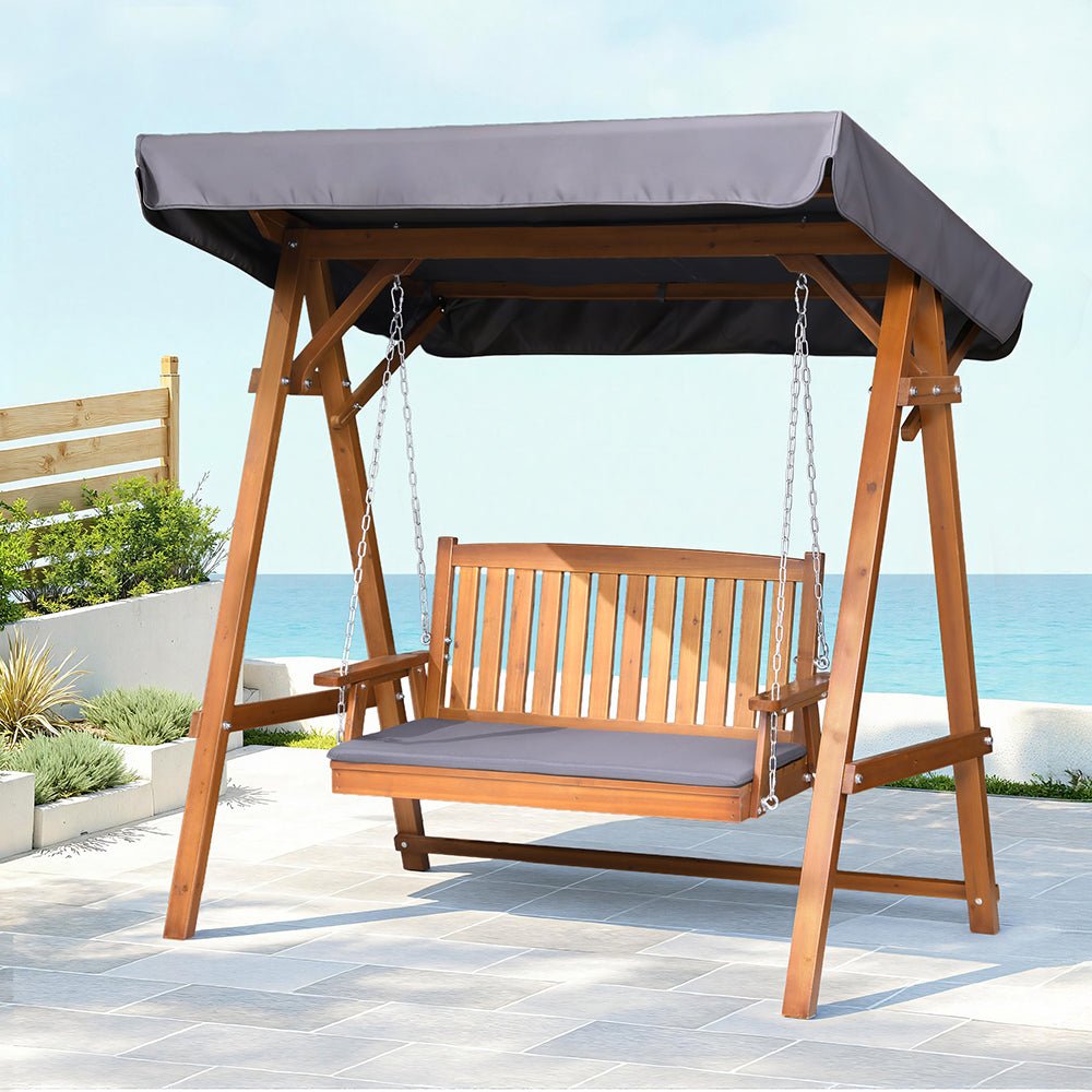 Swing Chair Wooden Garden Bench Canopy 2 Seater Outdoor Furniture
