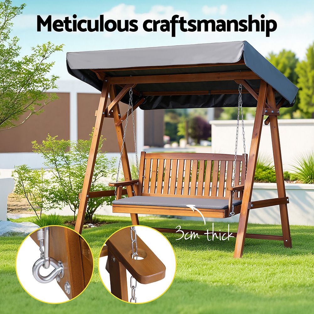 3 Seater Gardeon Outdoor Swing Wooden Chair Green