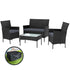 Gardeon 4-Seater Black Wicker Outdoor Sofa Set with Cover - Full View