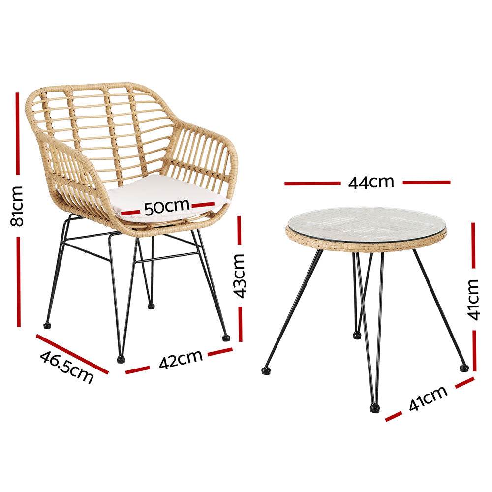 Gardeon 3PC Outdoor Furniture Bistro Set Lounge Setting Table Chairs Cushion Patio Grey | Outdoorium