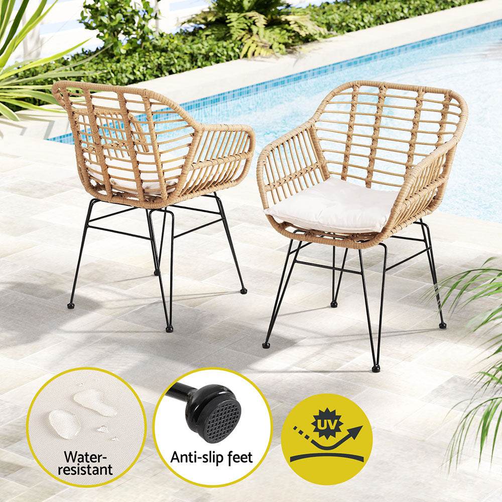 Gardeon 3PC Outdoor Furniture Bistro Set Lounge Setting Table Chairs Cushion Patio Grey | Outdoorium