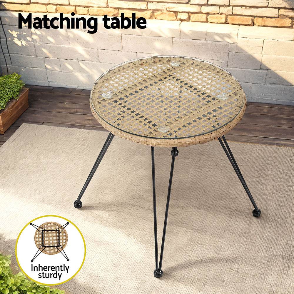 Gardeon 3PC Outdoor Furniture Bistro Set Lounge Setting Table Chairs Cushion Patio Grey | Outdoorium