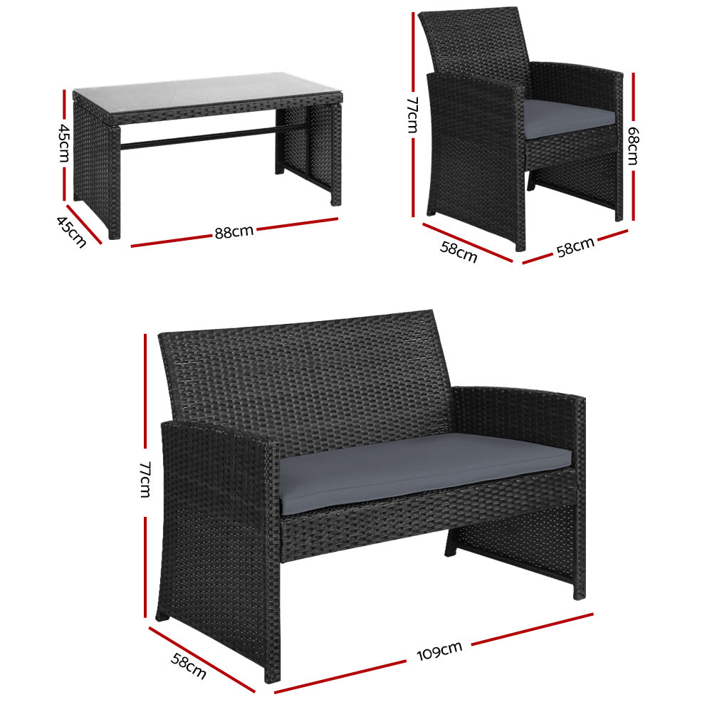 Black Rattan Outdoor Set with Table and Cushions