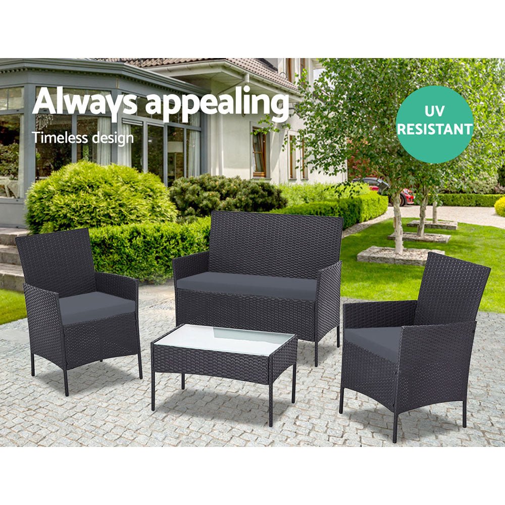 Tempered Glass Table Top - Black Rattan Set
