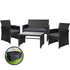 Gardeon 4-Piece Wicker Sofa Lounge Set - Black Outdoor Furniture