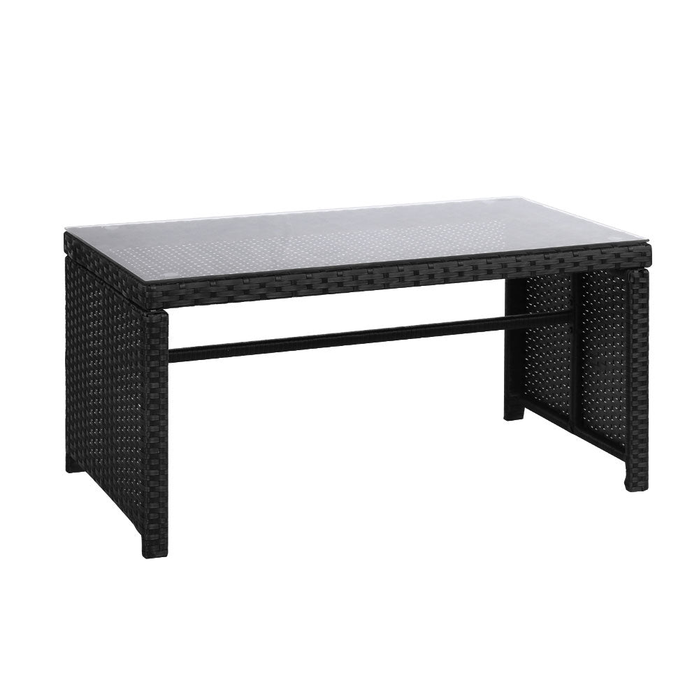 Tempered Glass Top Table - Black Wicker Set