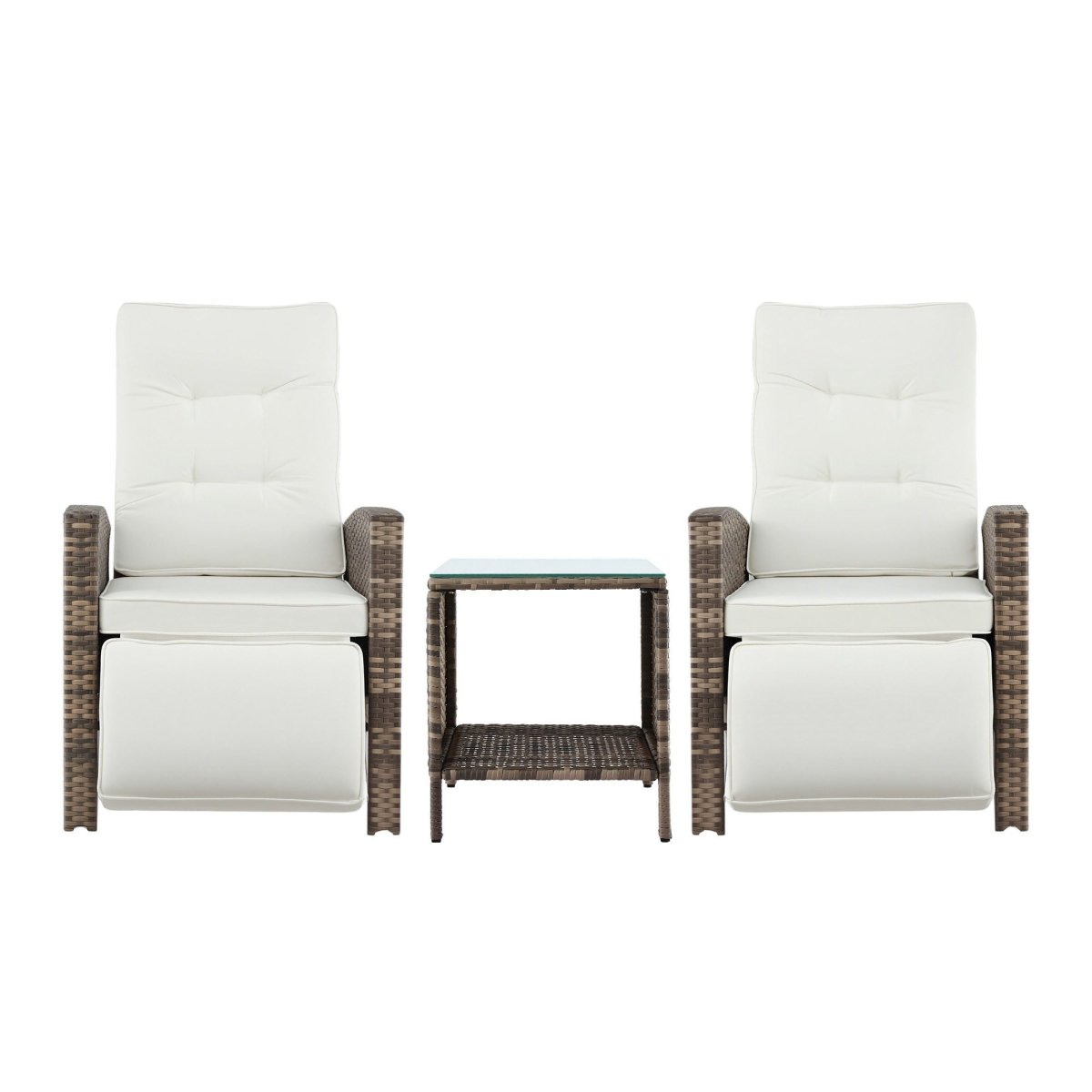 Gardeon 3PC Outdoor Bistro Set Recliner Chairs Table Sun lounge Patio Furniture Wicker Adjustable